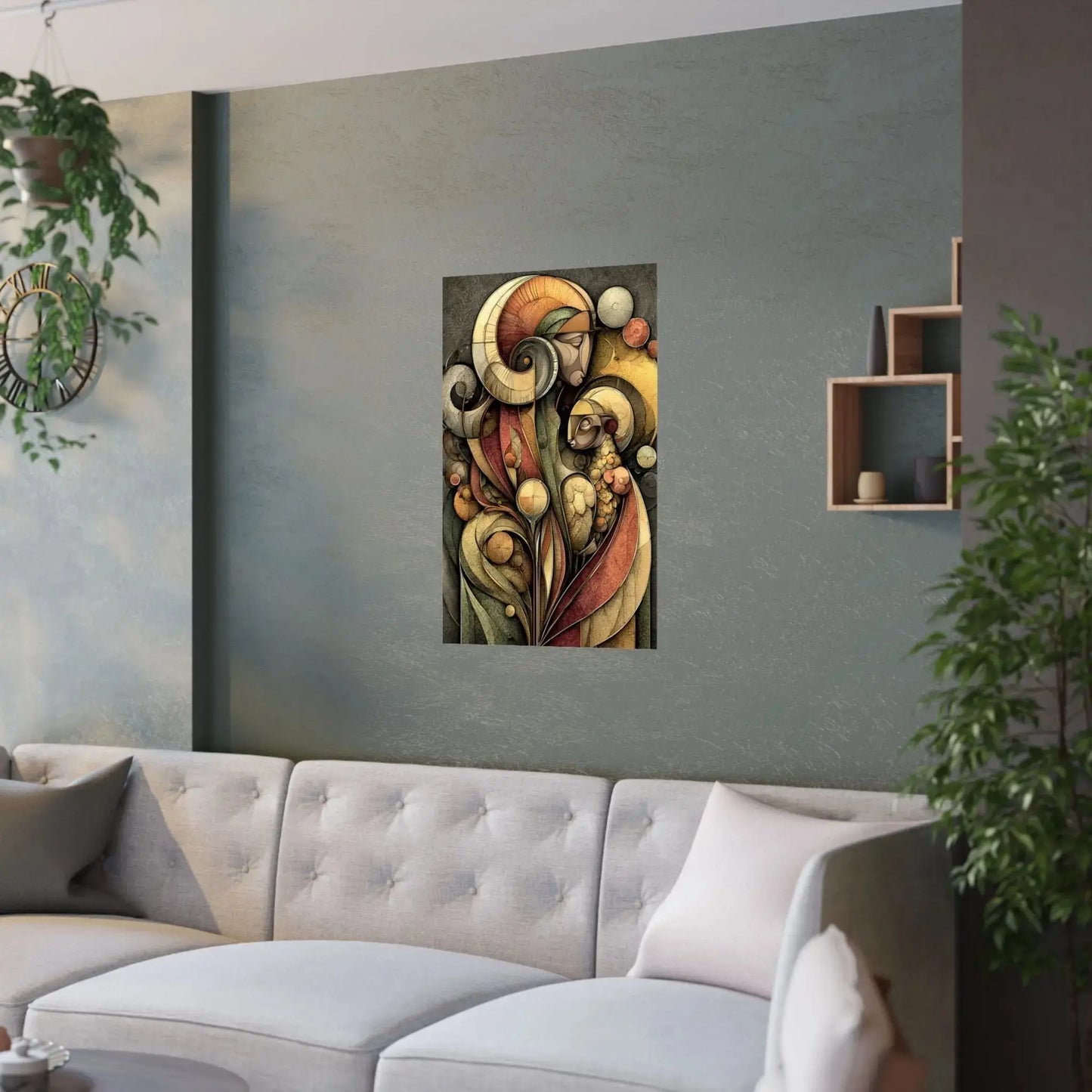 Abstract Floral Figurative Satin Poster — Warm Earth Tones Art Print Printify