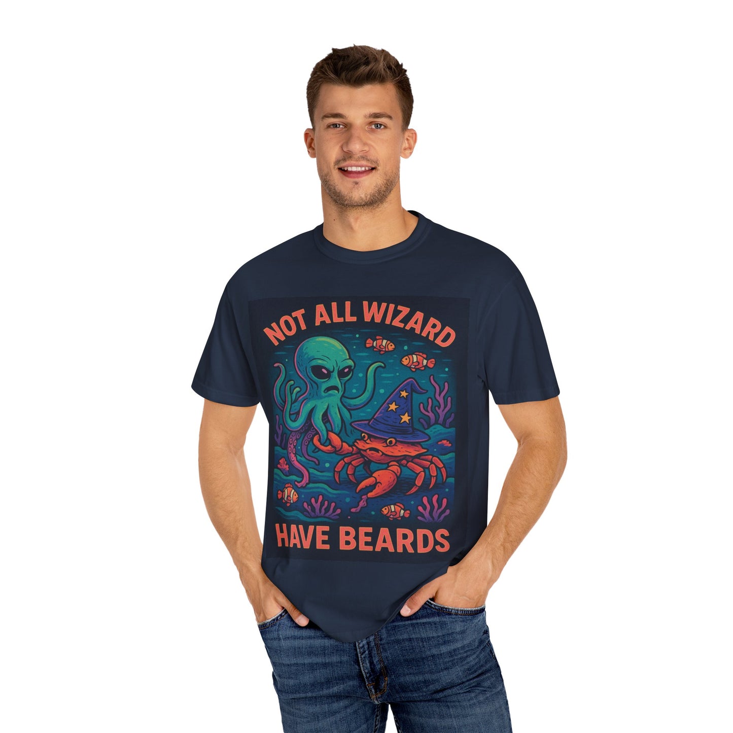 Funny Octopus & Crab T-Shirt - "Not All Wizards Have Beards"