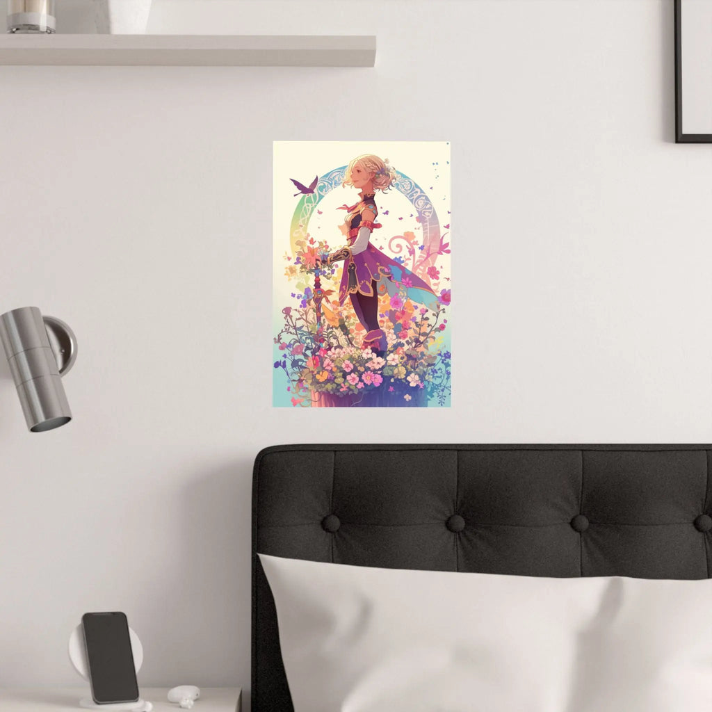 Satin Poster — Fantasy Girl in Floral Garden (210gsm) Printify
