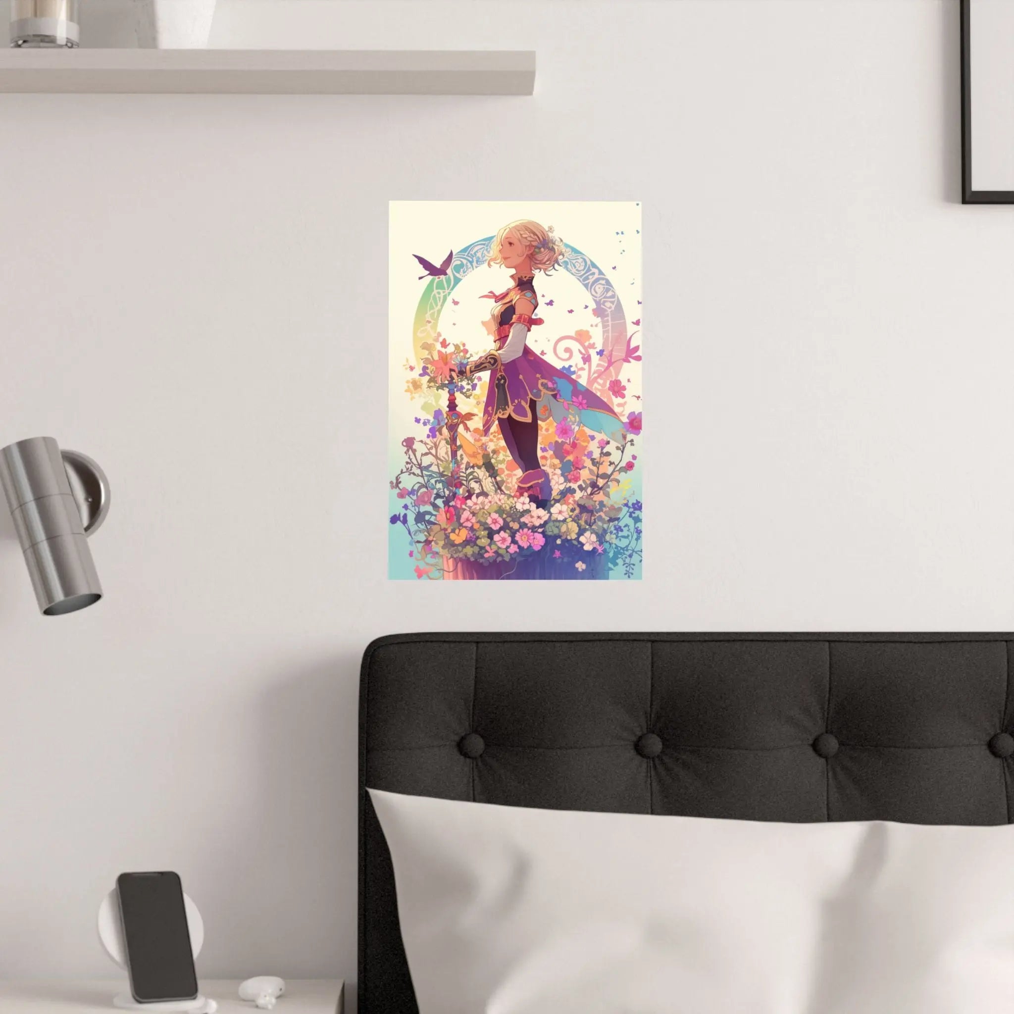 Satin Poster — Fantasy Girl in Floral Garden (210gsm) Printify
