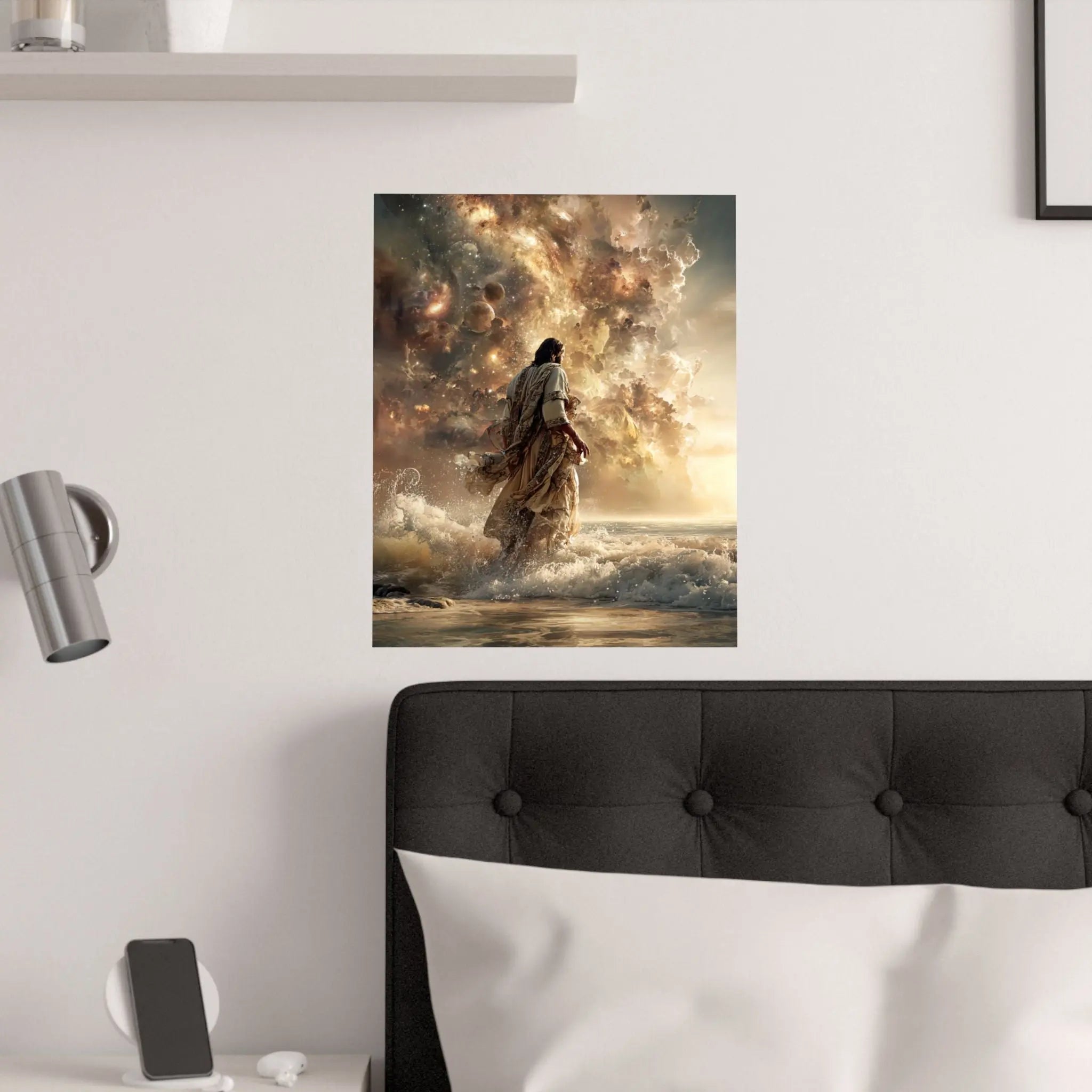 Religious Jesus Walking on Water Satin Poster — Inspirational Christian Wall Art (210gsm) Printify