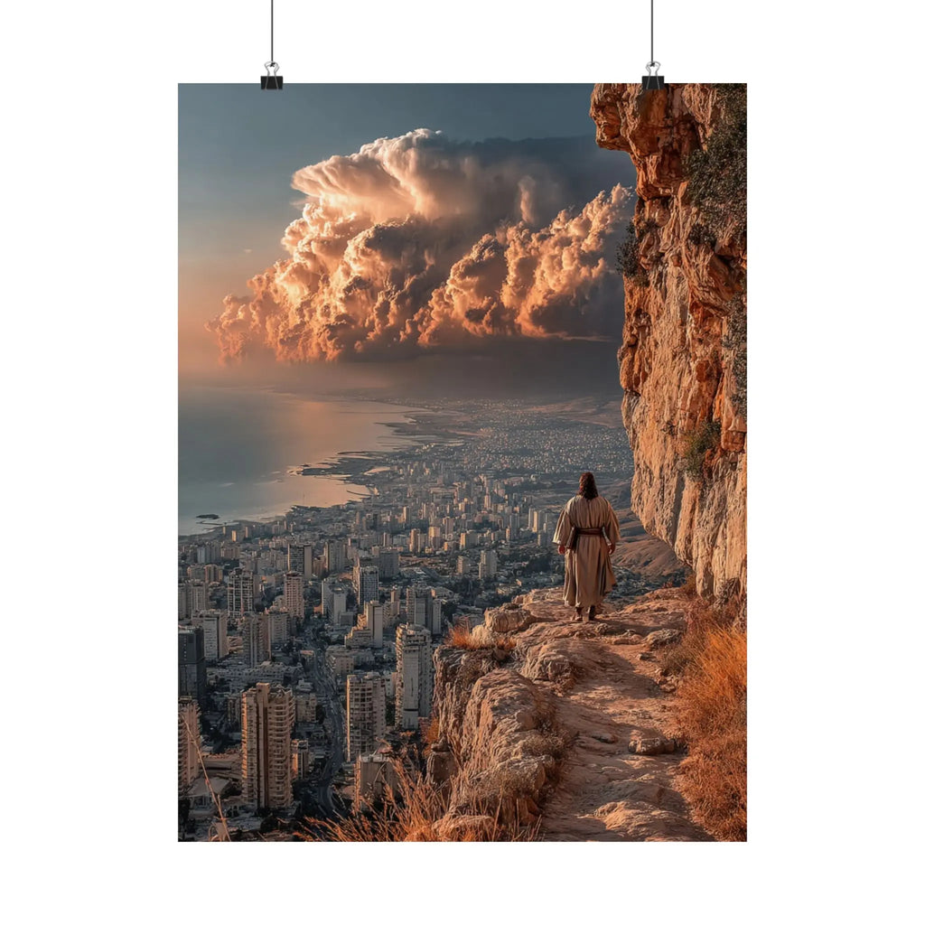 Satin Poster — Urban Cliff Path Sunset Landscape Print Printify