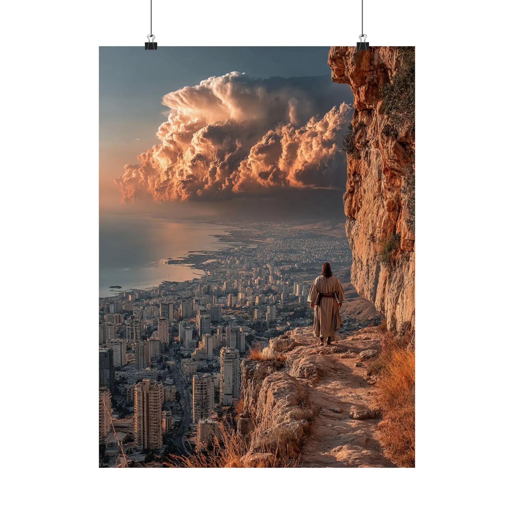 Satin Poster — Urban Cliff Path Sunset Landscape Print Printify