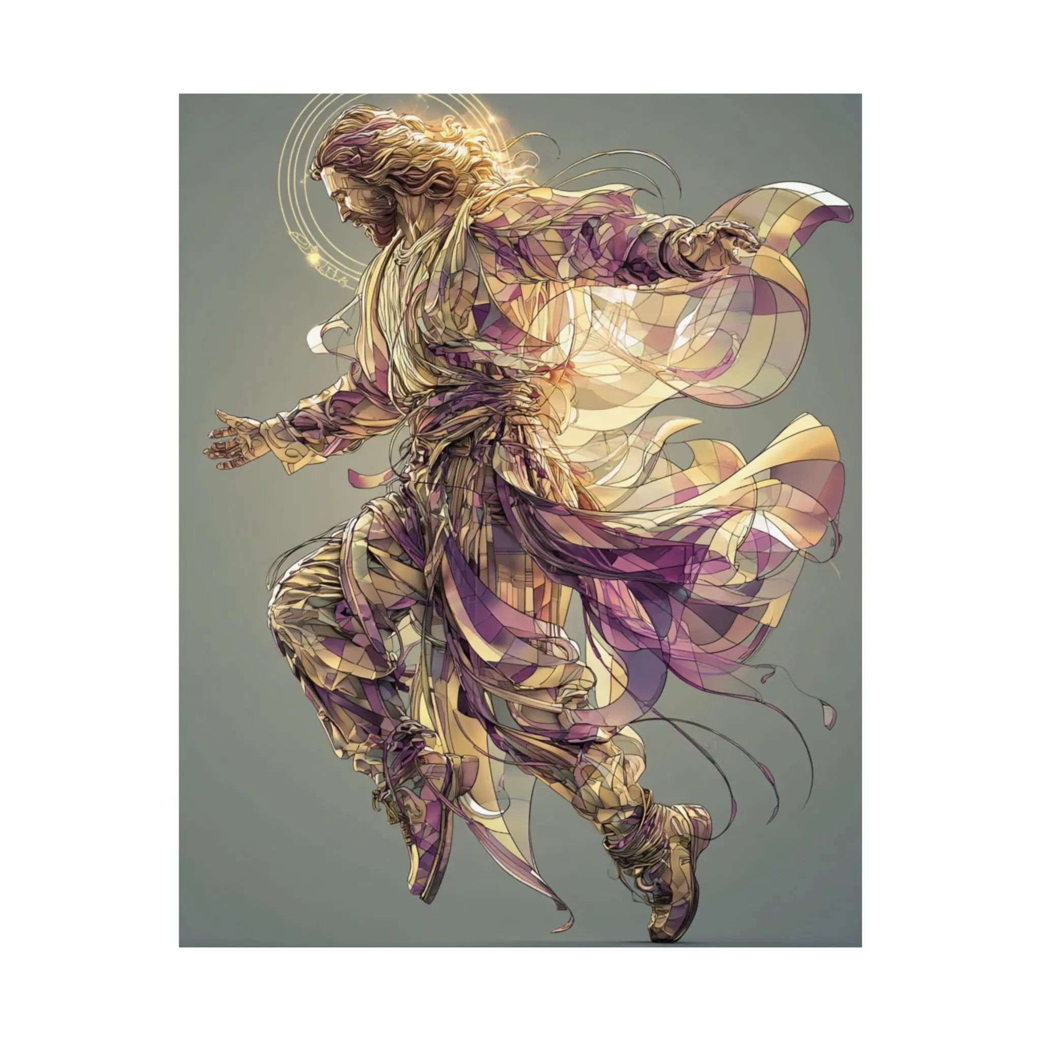 Jesus Christ Satin Poster — Ethereal Gold & Purple Religious Wall Art Printify