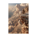 Satin Poster — Solitary Figure on Cliff Above Golden Clouds (210gsm) Printify