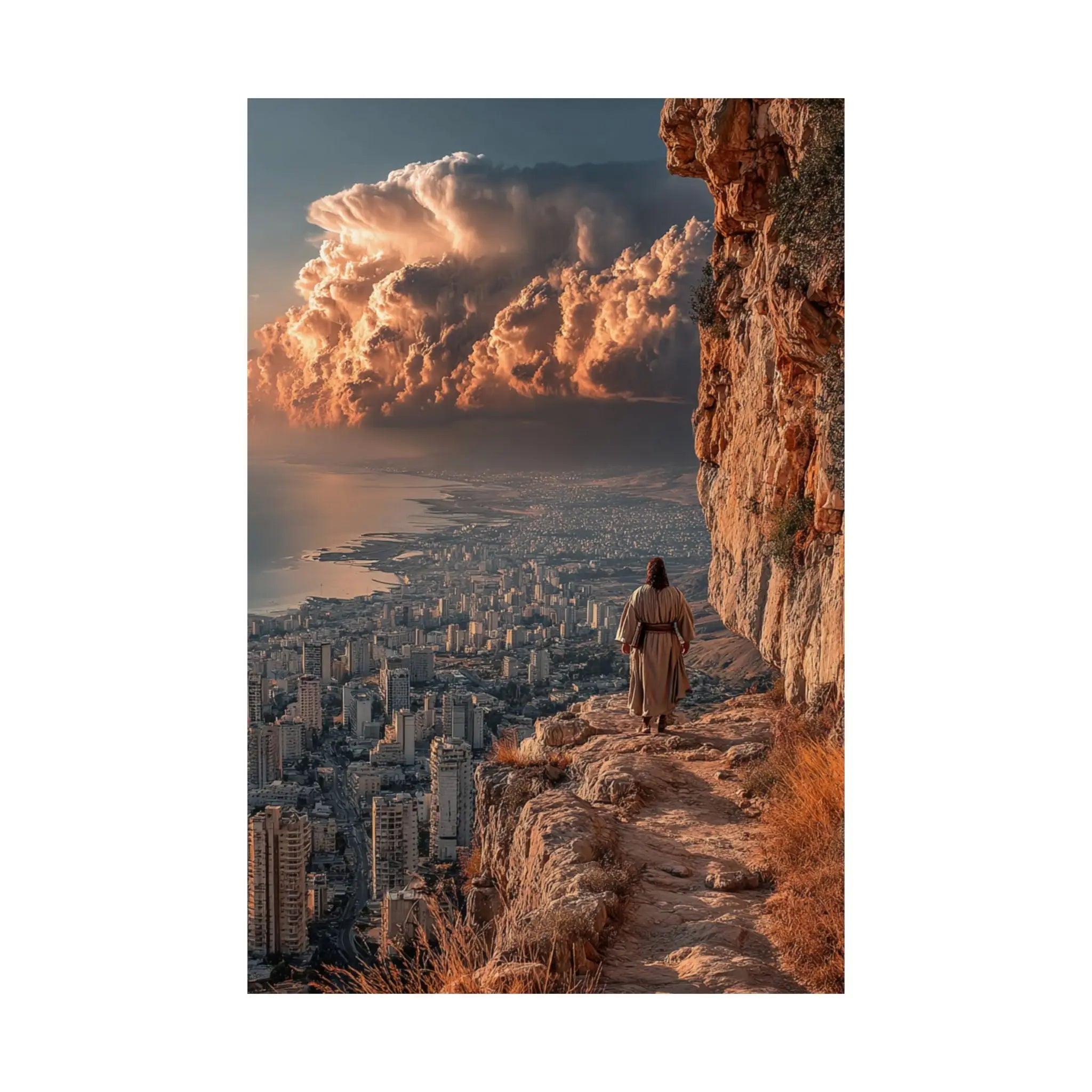 Satin Poster — Urban Cliff Path Sunset Landscape Print Printify
