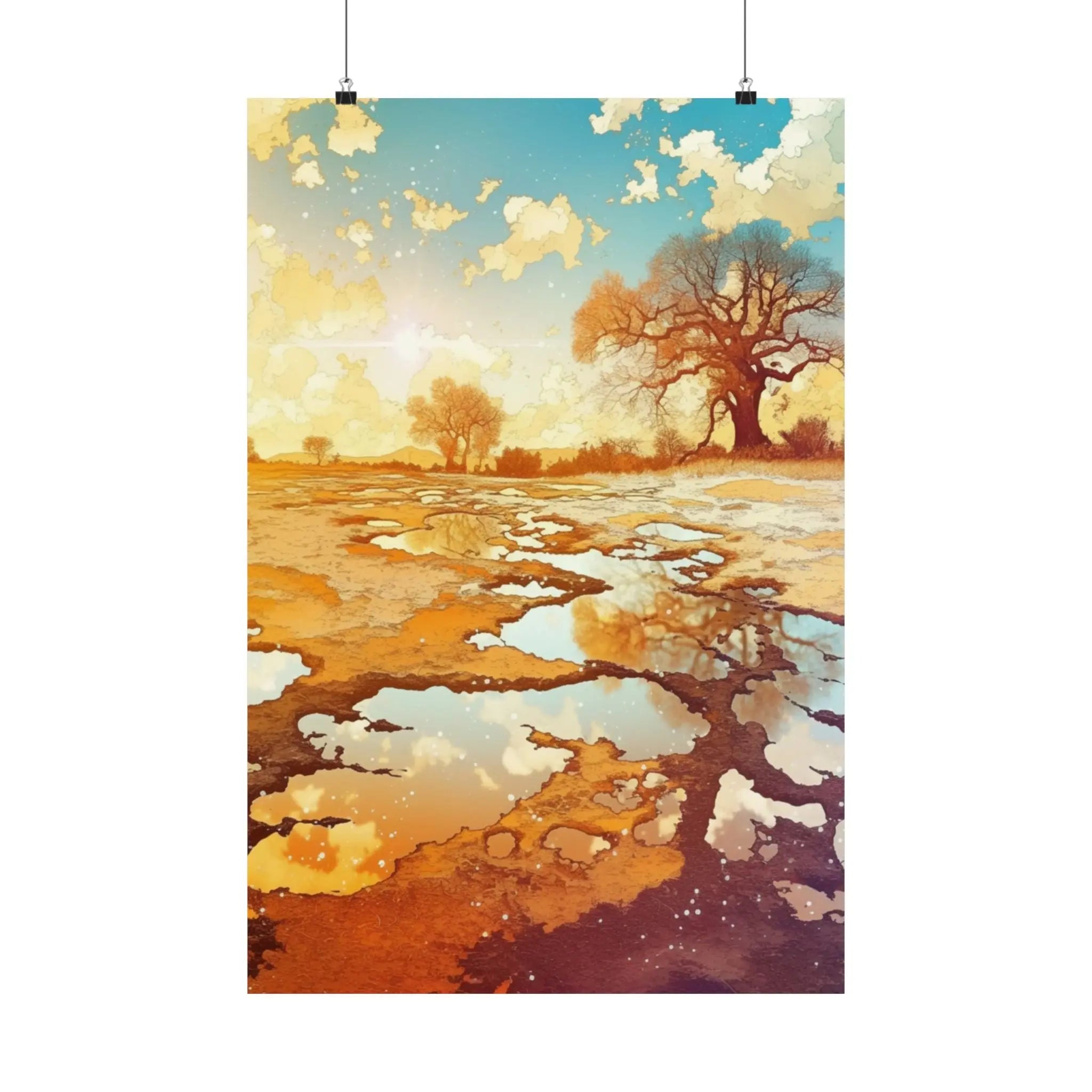 Satin Poster — Golden Sunset Landscape Art Print Printify