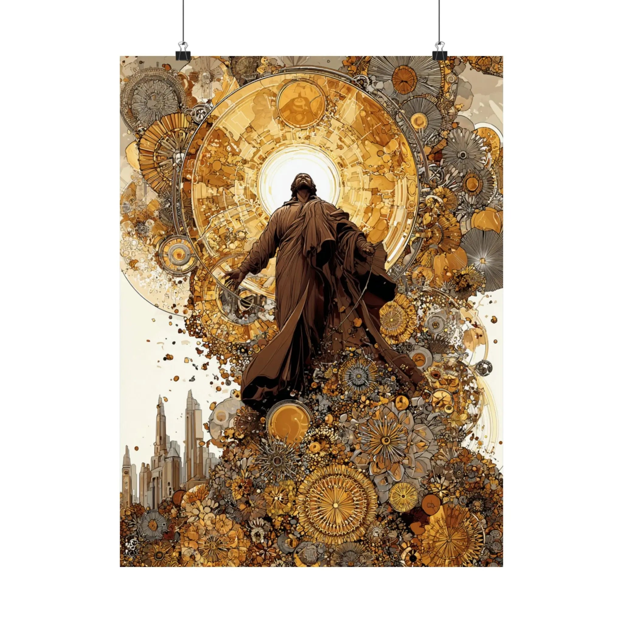 Satin Poster — Steampunk Jesus Ascension Art Print Printify