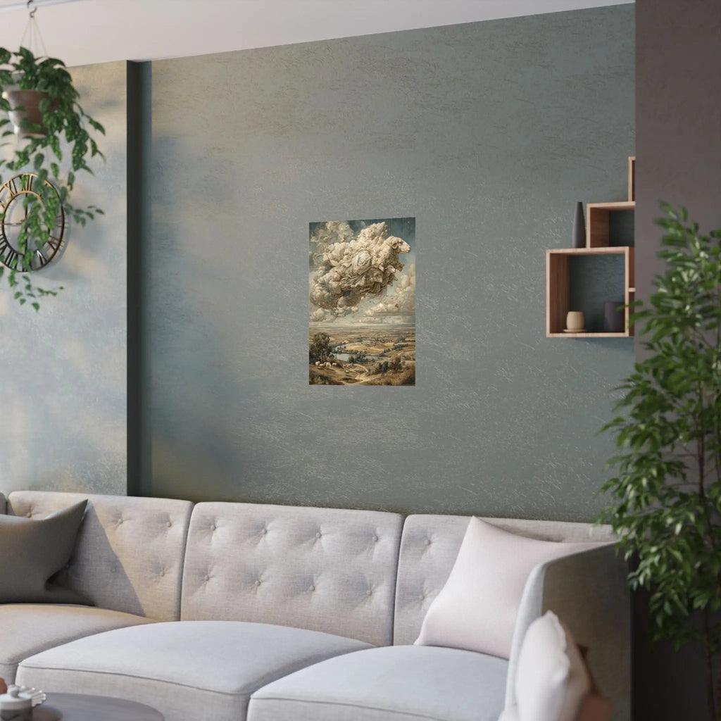 Surreal Cloud Sheep Satin Poster — Dreamscape Landscape Art Print Printify