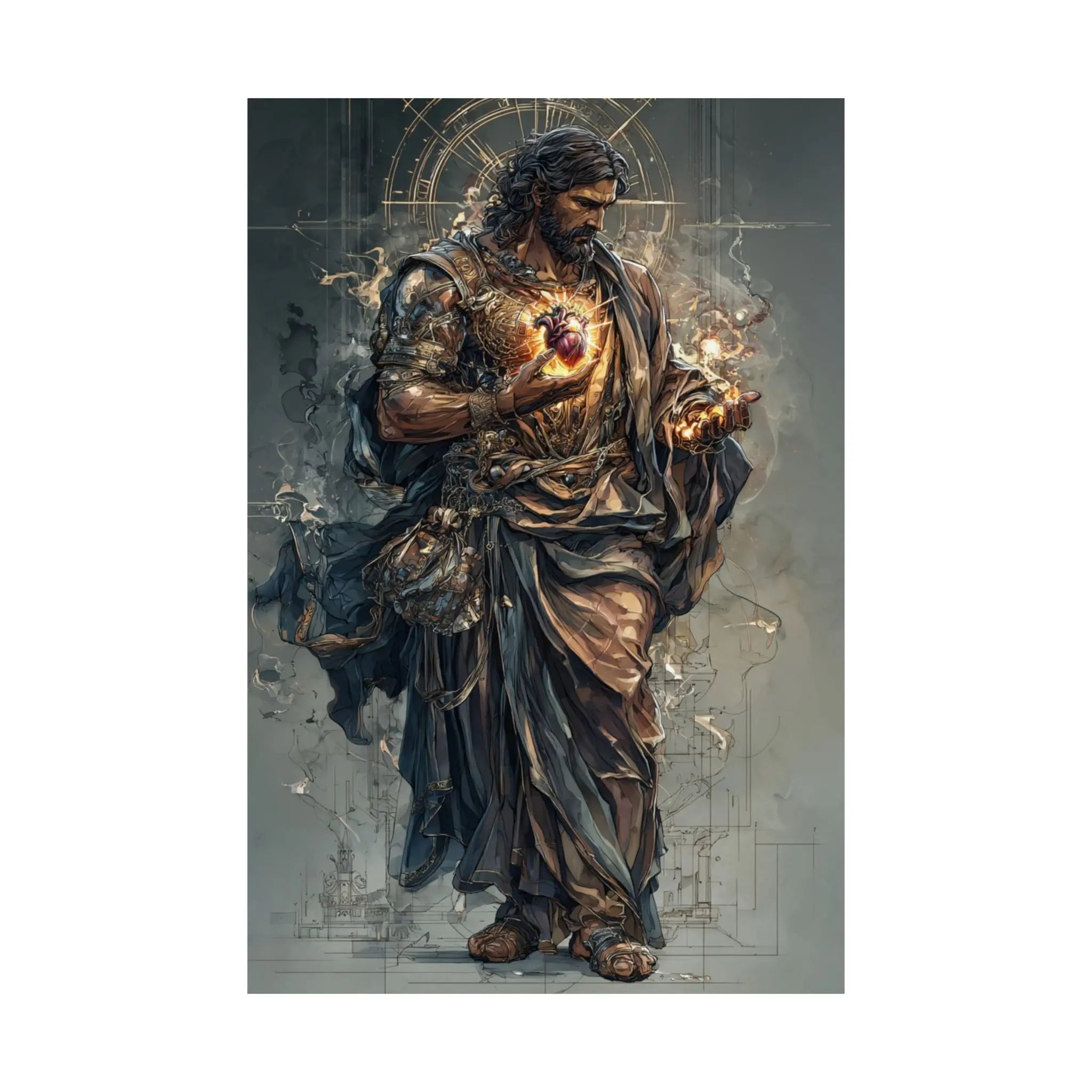 Religious Jesus Heart Satin Poster – Dramatic Sacred Art Wall Print Printify