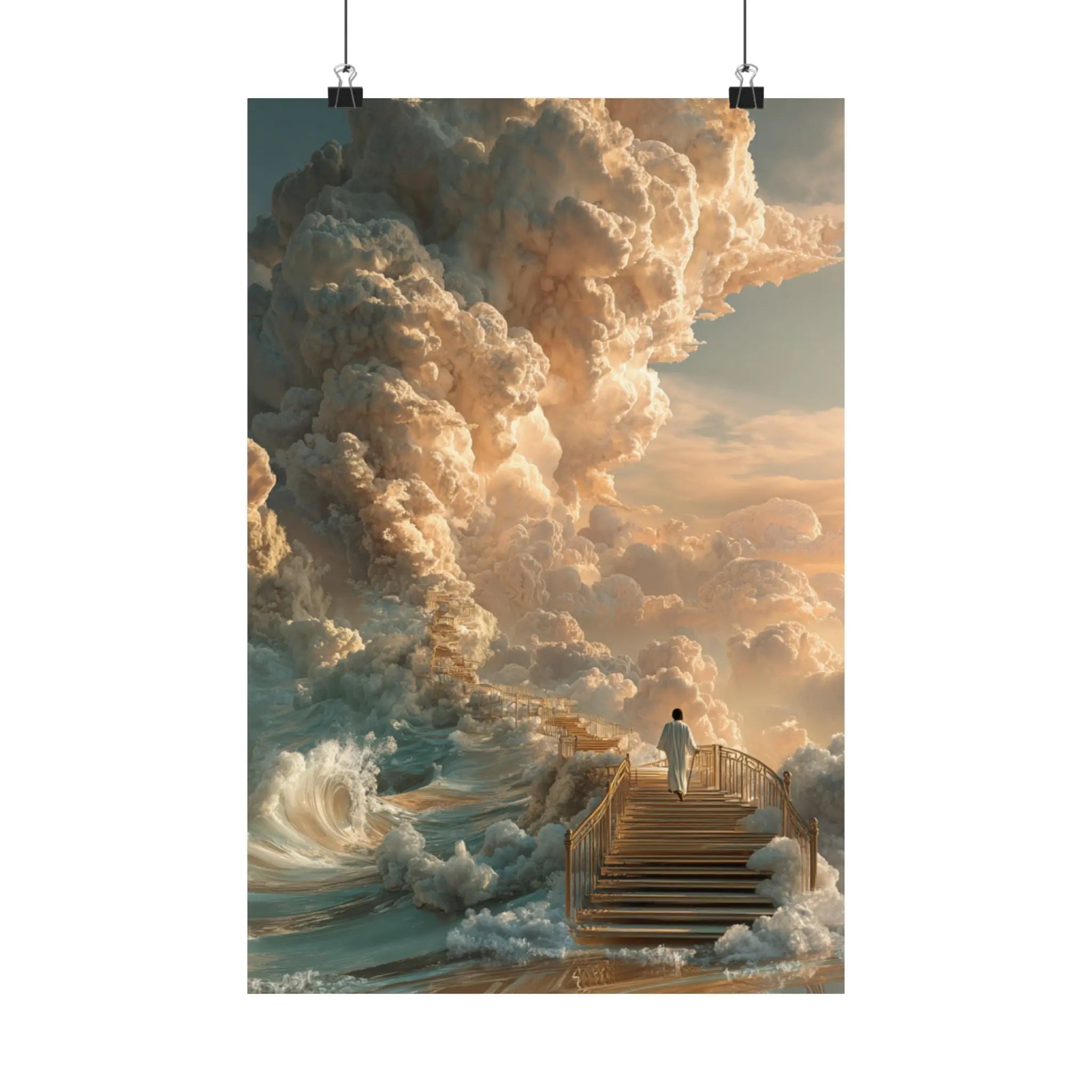 Satin Poster — Surreal Stairway to the Clouds Art Print Printify