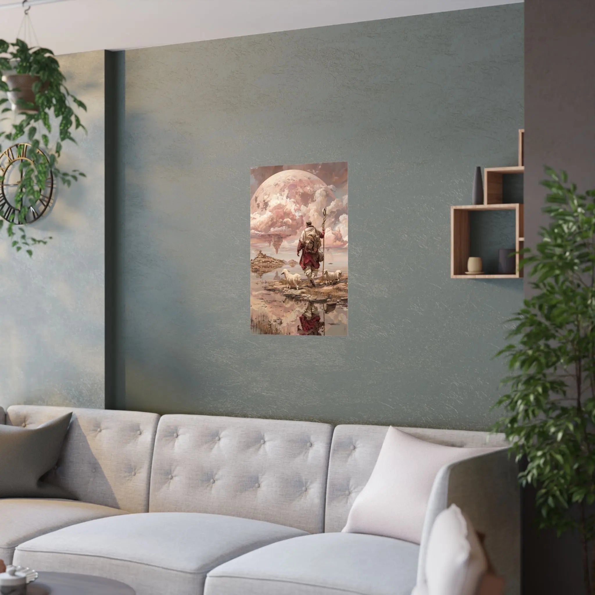 Shepherd of the Moon Satin Poster — Fantasy Landscape Art Print Printify