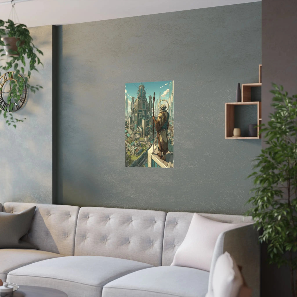 Satin Poster — City Sentinel Fantasy Art Print (210gsm) Printify