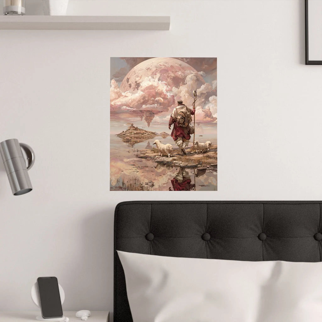 Shepherd of the Moon Satin Poster — Fantasy Landscape Art Print Printify