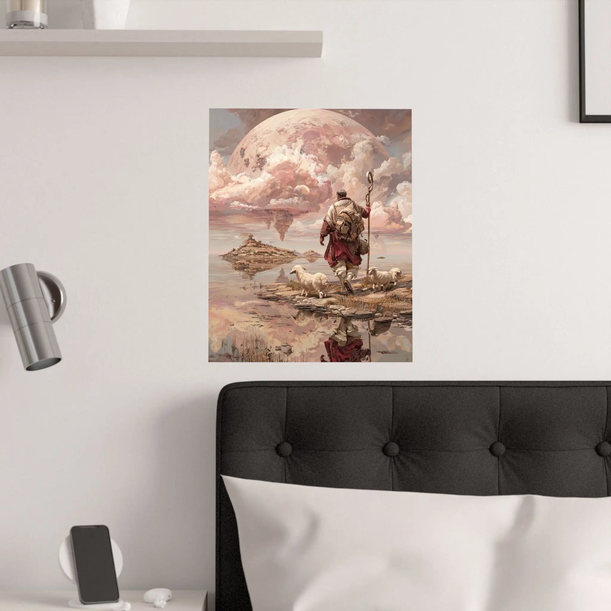 Shepherd of the Moon Satin Poster — Fantasy Landscape Art Print Printify