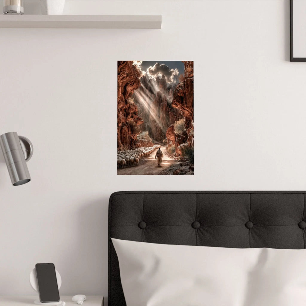 Satin Poster — Shepherd in Sunlit Canyon Art Print Printify