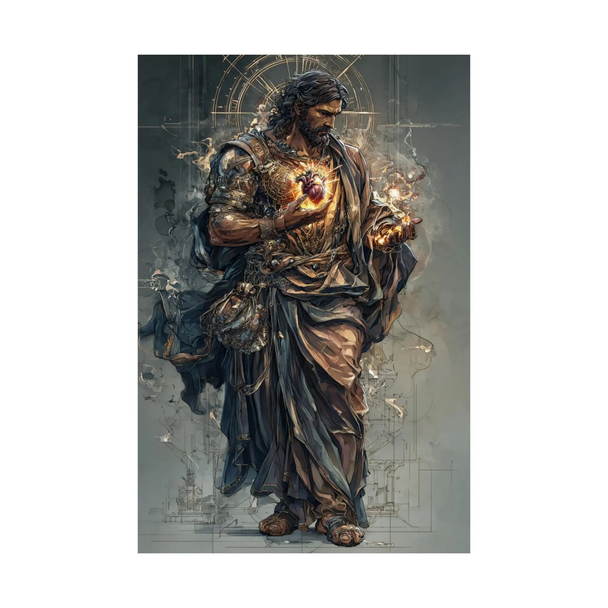 Religious Jesus Heart Satin Poster – Dramatic Sacred Art Wall Print Printify