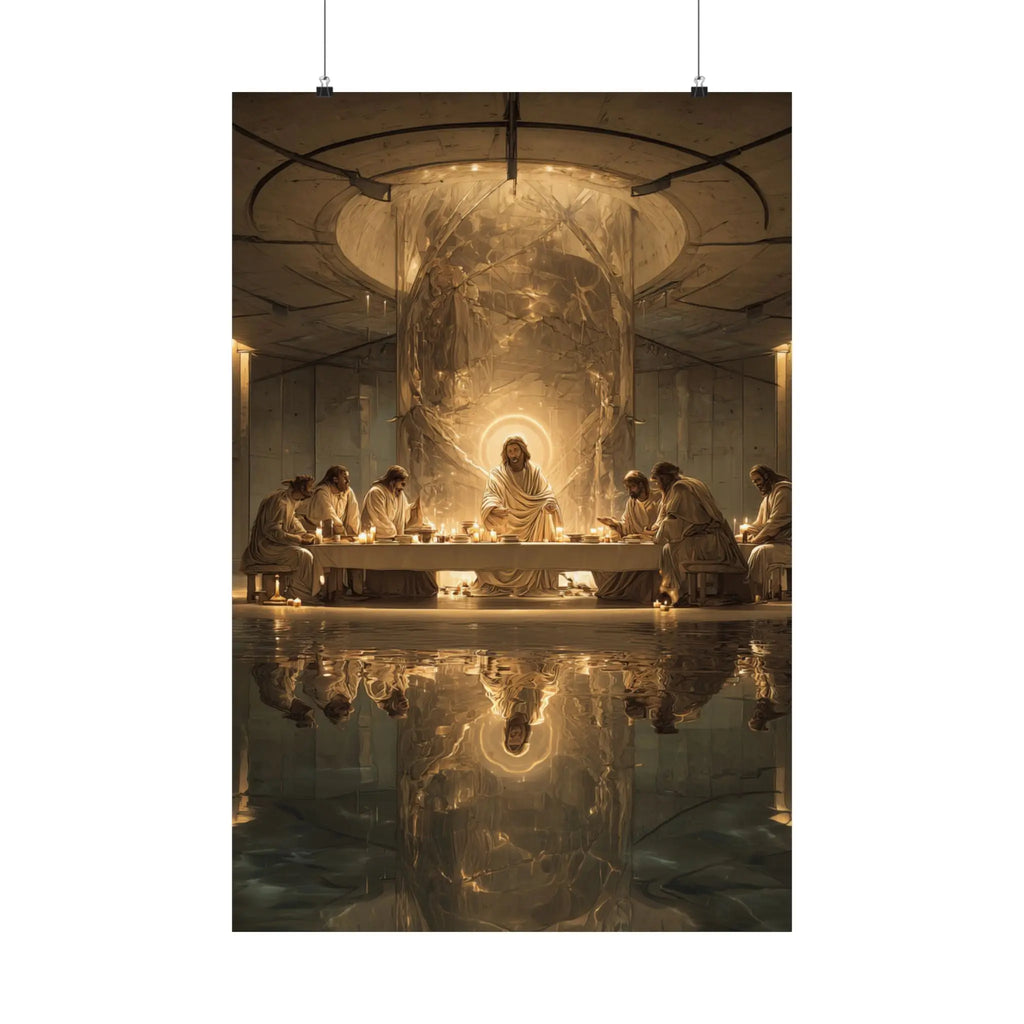 Satin Poster — Golden Last Supper Reflection Art Print (210gsm) Printify