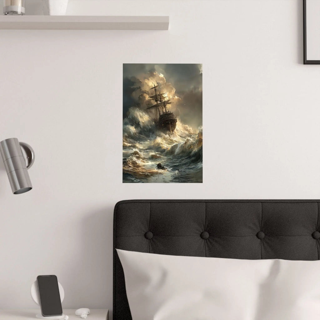 Satin Poster — Stormy Shipwreck Art Print Printify