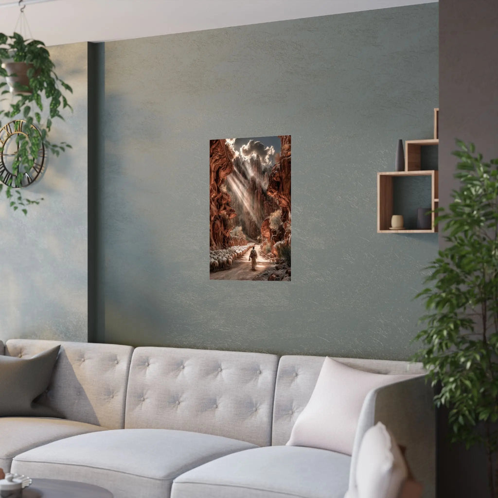 Satin Poster — Shepherd in Sunlit Canyon Art Print Printify