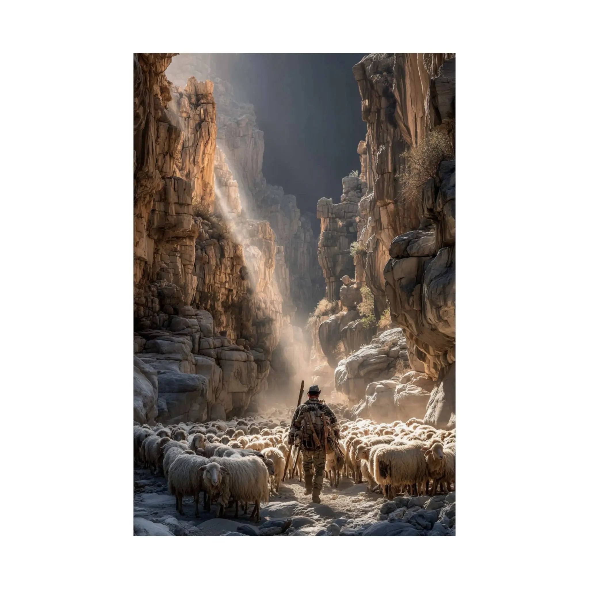 Satin Poster — Shepherd in Canyon: Dramatic Scenic Wall Art (210gsm Satin) Printify