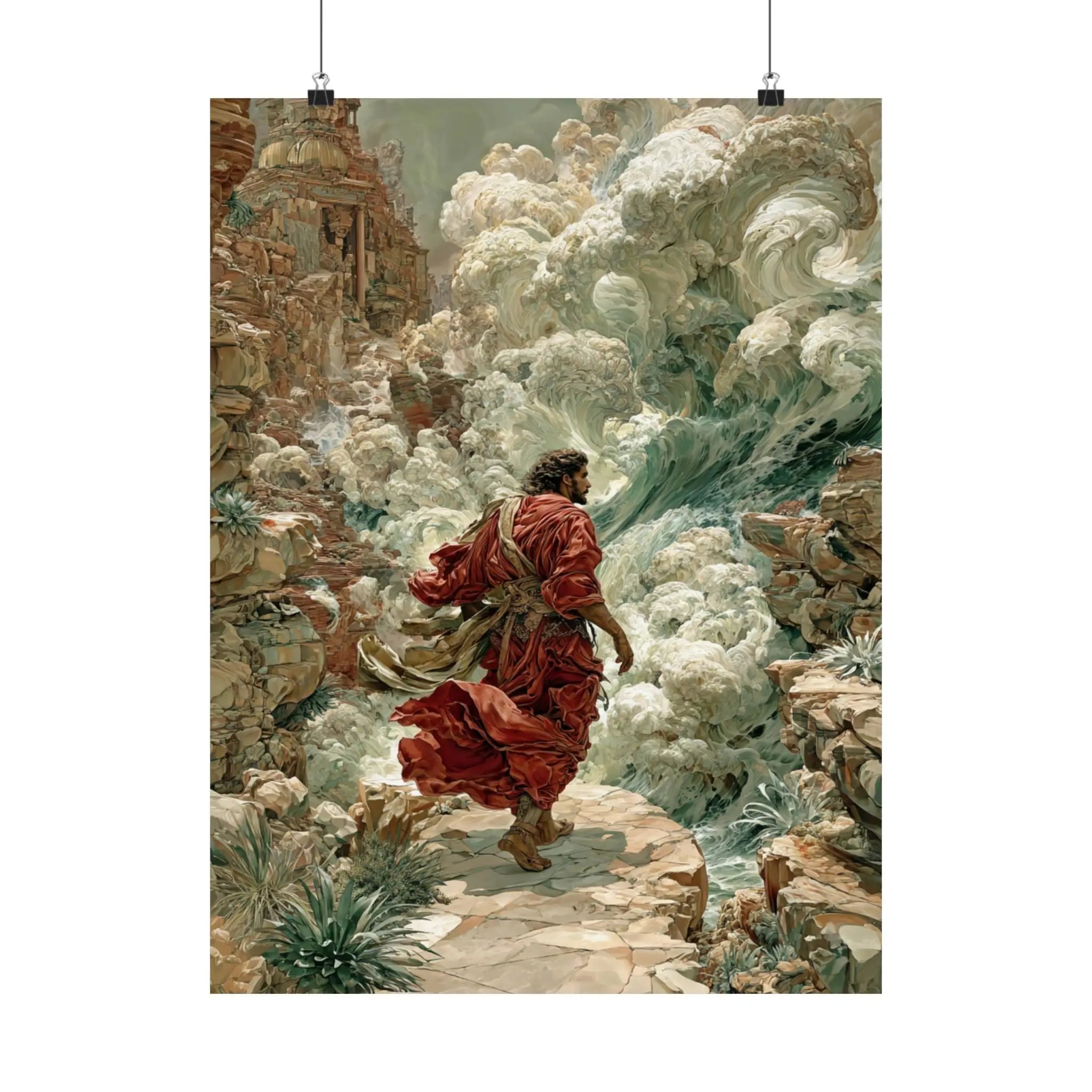 Satin Poster – Dramatic Biblical Parting of the Red Sea Art Print Printify