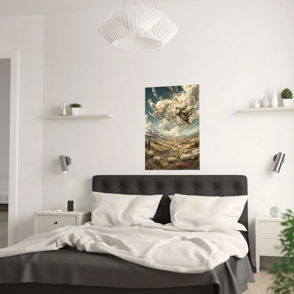 Satin Poster — Shepherd Ascending Fantasy Landscape Print (210gsm) Printify