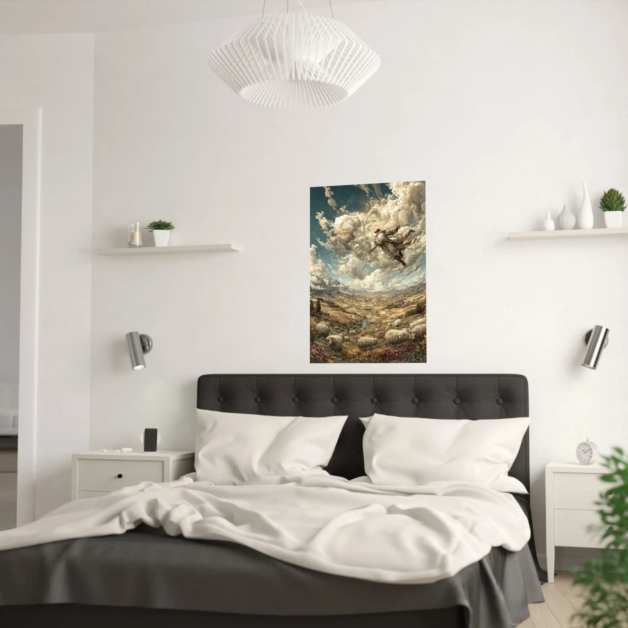 Satin Poster — Shepherd Ascending Fantasy Landscape Print (210gsm) Printify