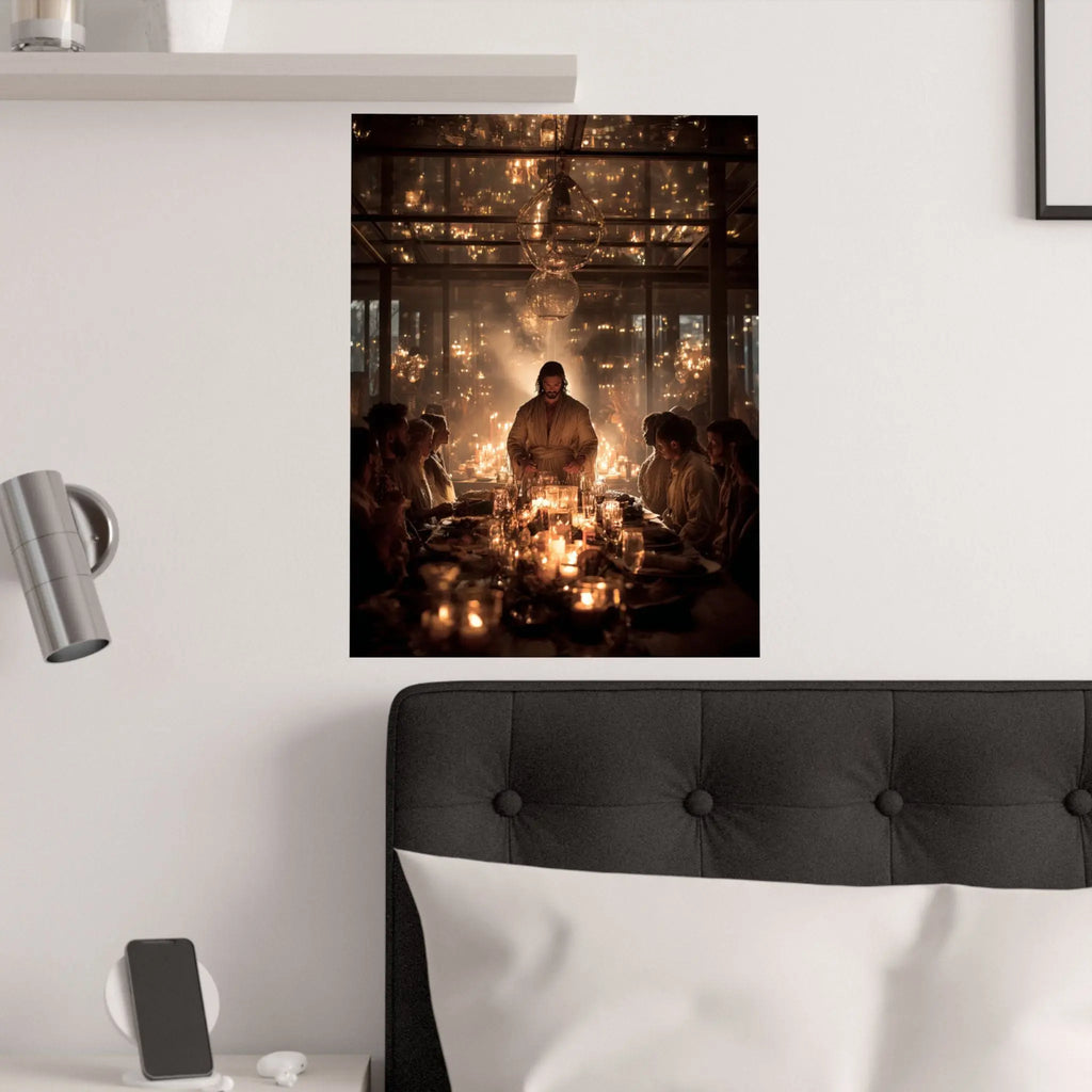 Satin Poster — Candlelit Dinner Scene Wall Art (210gsm) Printify