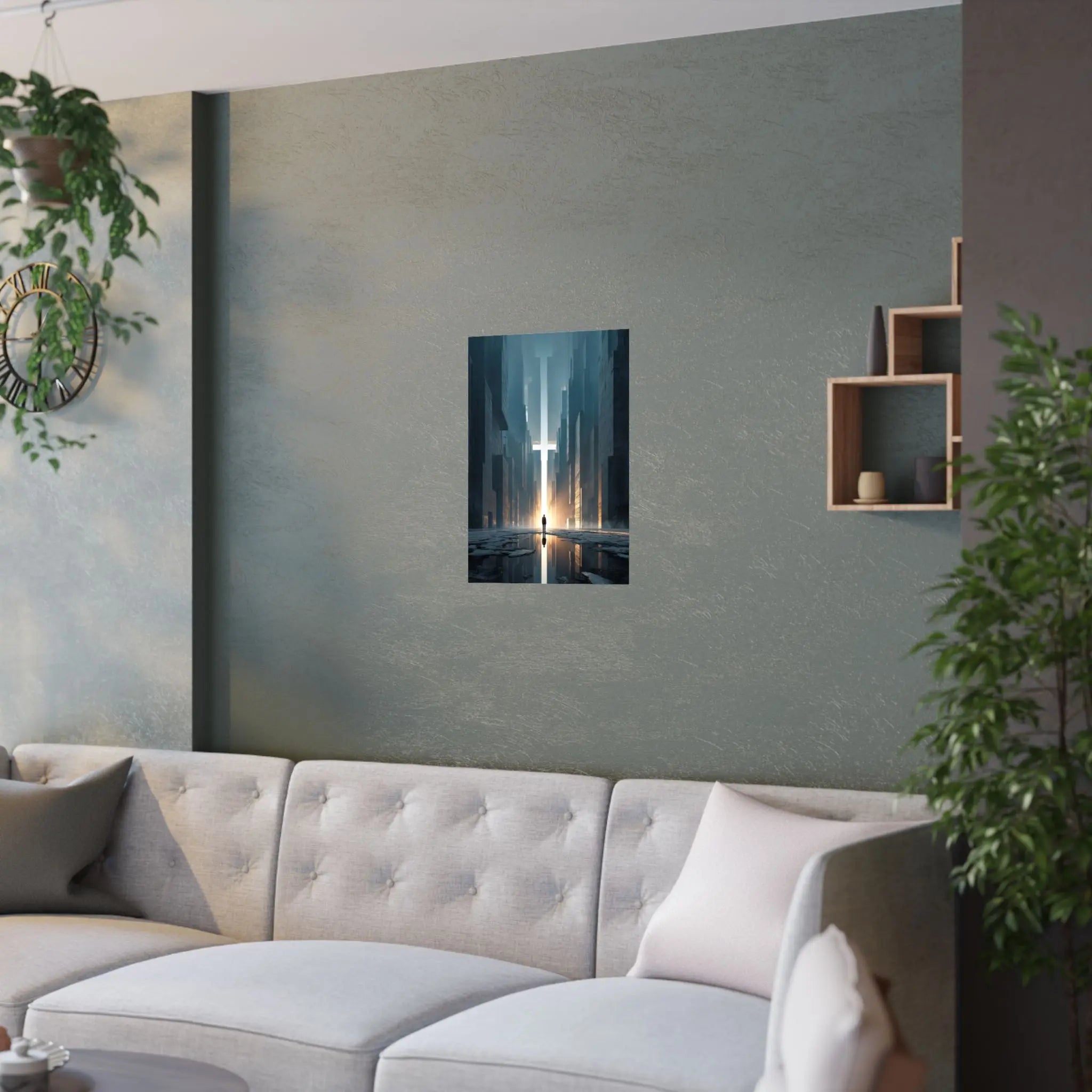 Satin Poster — Solitary Figure in Futuristic Cityscape (210gsm) Printify