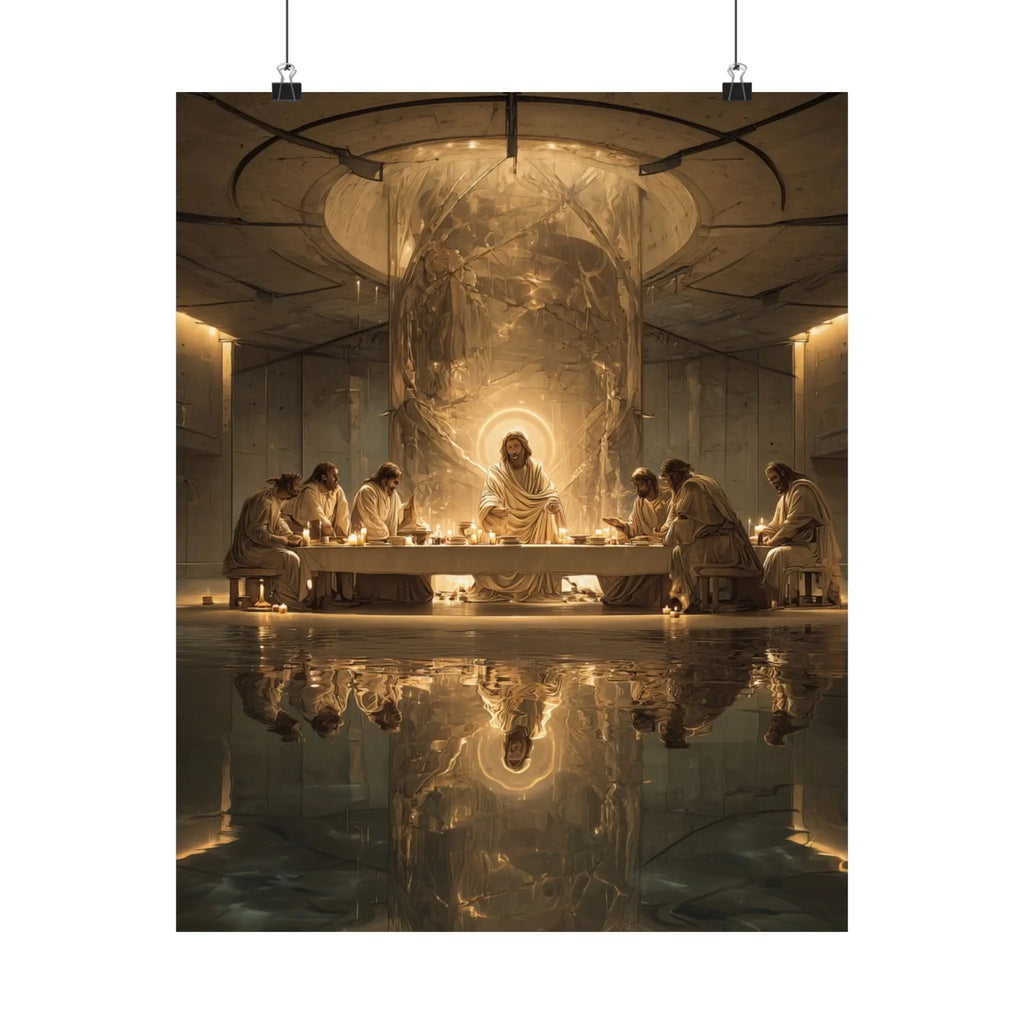 Satin Poster — Golden Last Supper Reflection Art Print (210gsm) Printify
