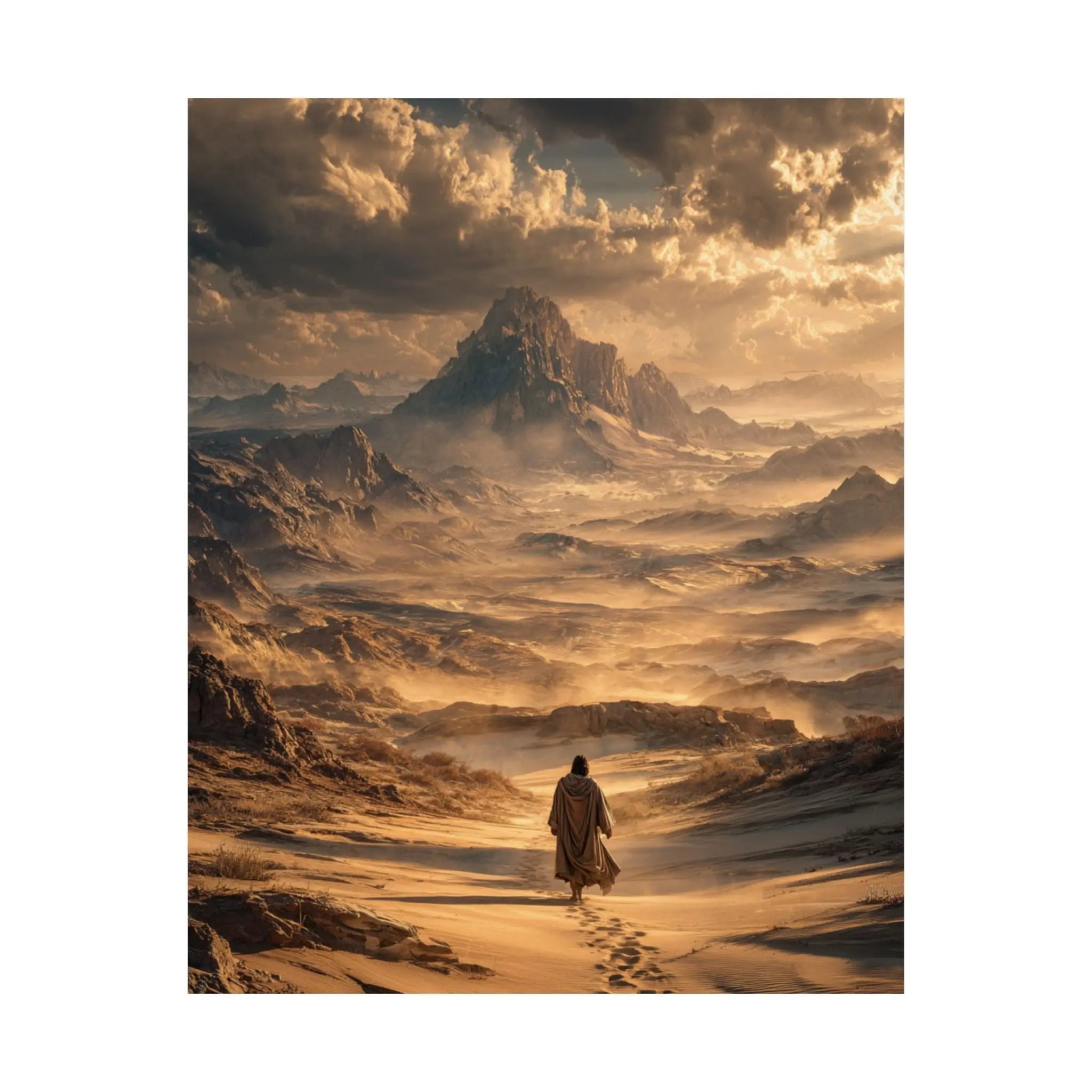 Satin Poster — Jesus in The Desert Landscape Art Print Printify