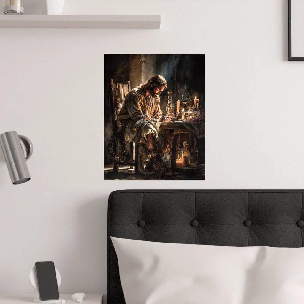 Satin Poster — Reflective Jesus Prayer Scene Artwork (210gsm) Printify