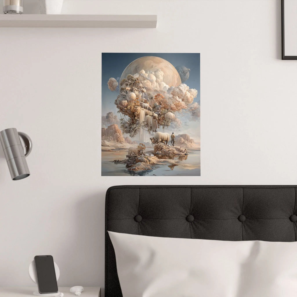 Dreamscape Moon Poster — Surreal Pastel Landscape Art Print Printify