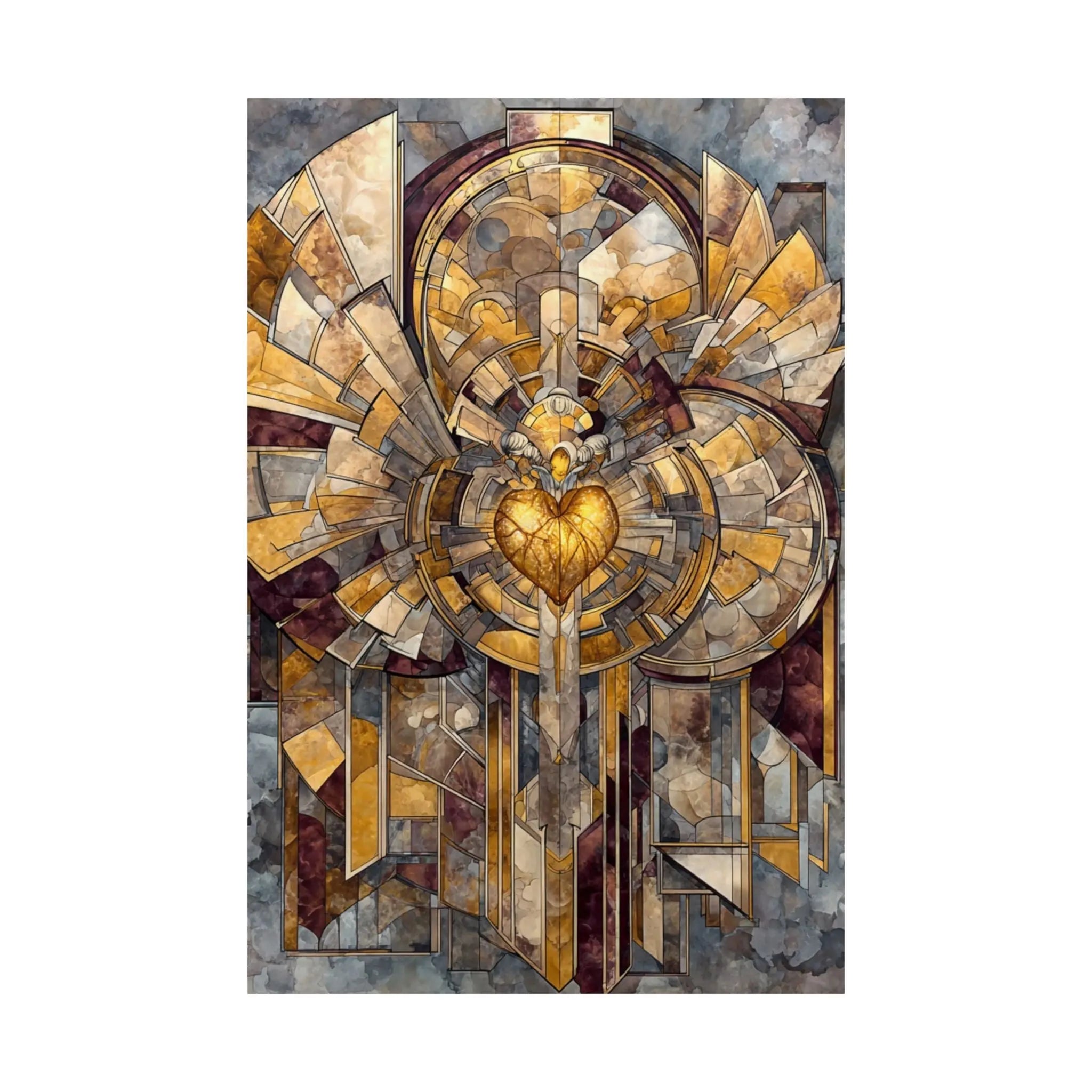 Satin Poster — Golden Sacred Heart Stained-Glass Art Print Printify