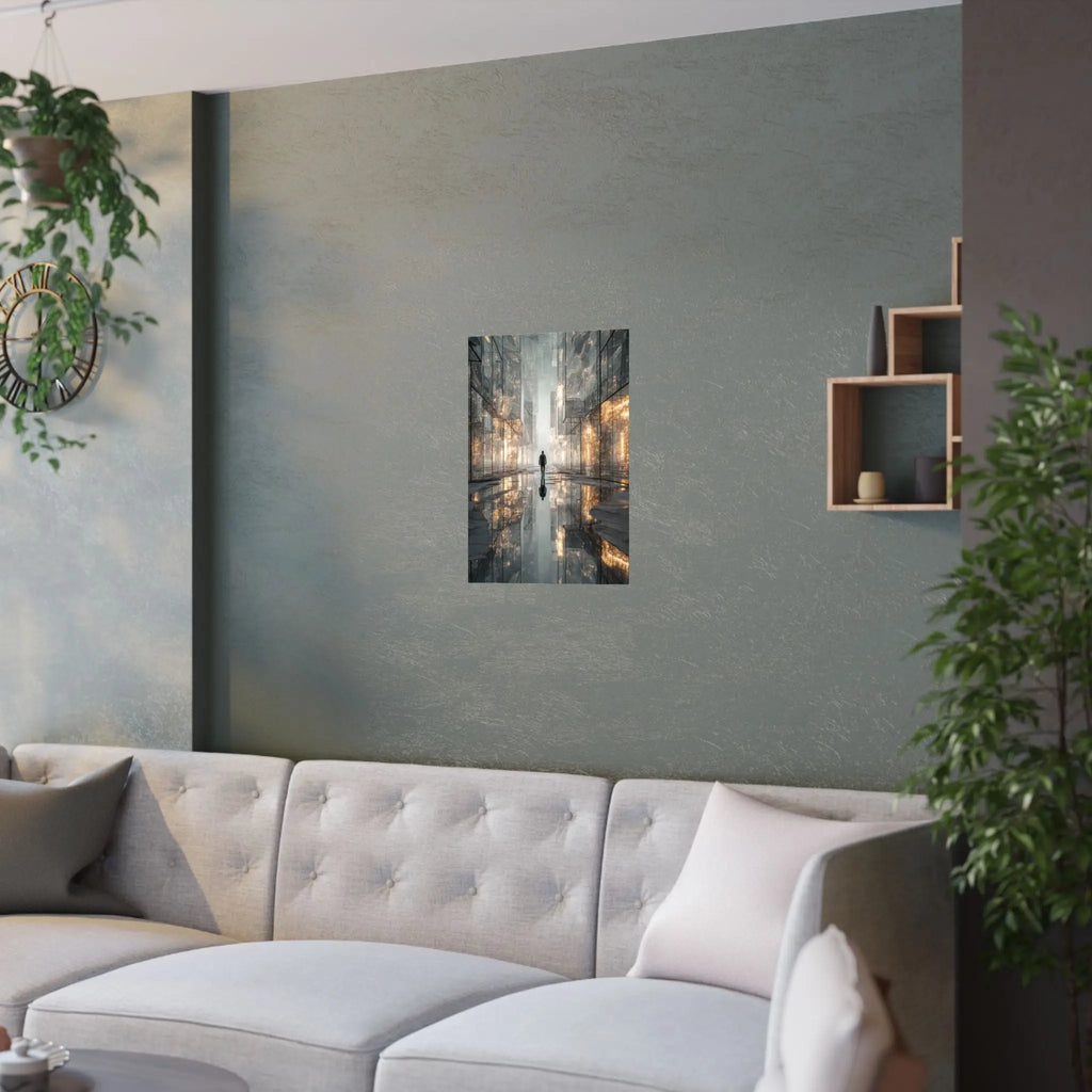 Futuristic Cityscape Satin Poster — Reflective Urban Night Art Print Printify