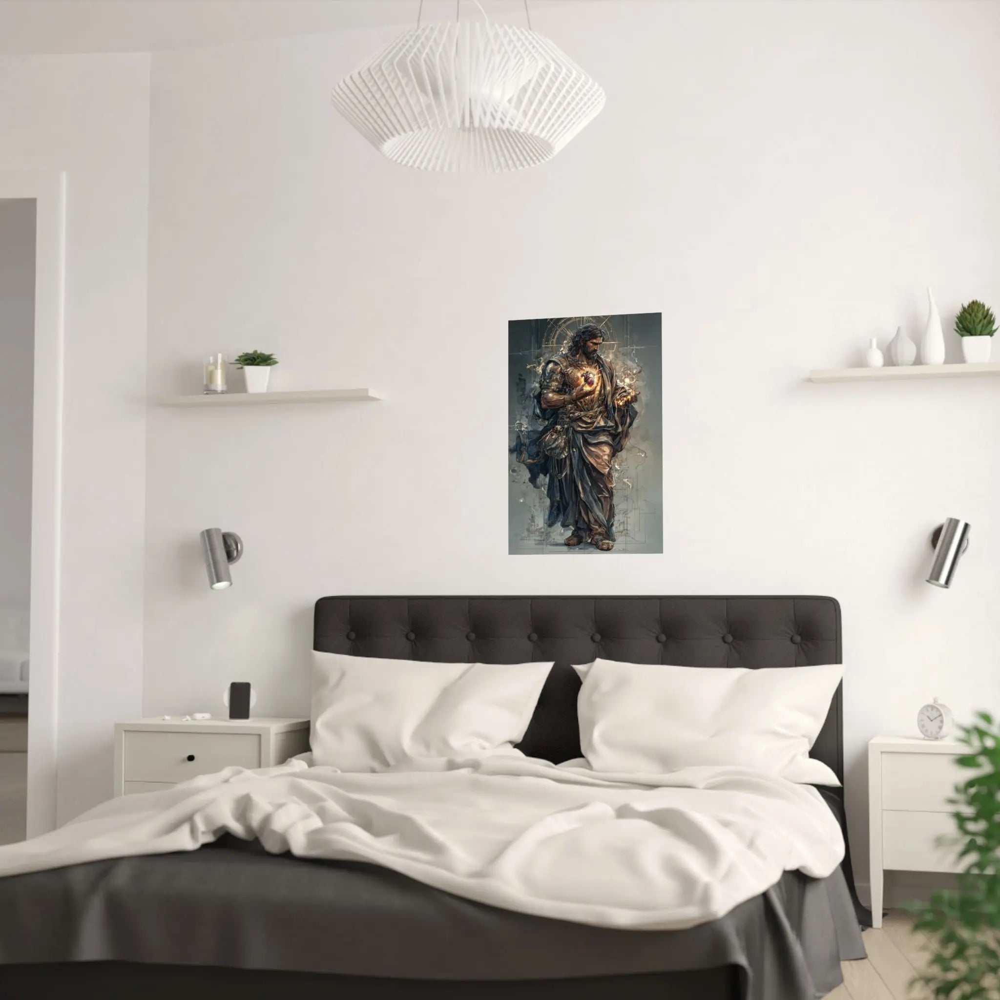 Religious Jesus Heart Satin Poster – Dramatic Sacred Art Wall Print Printify