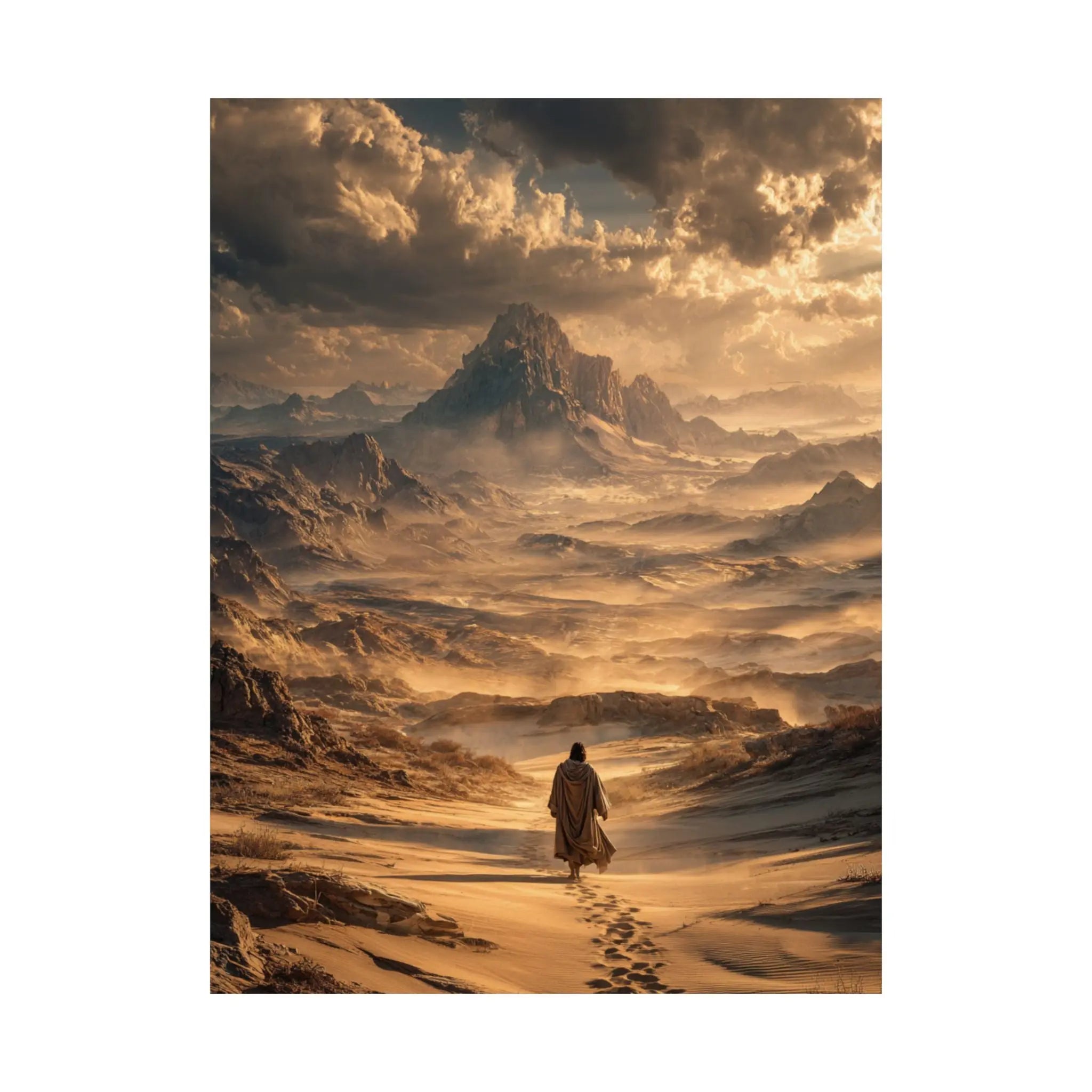 Satin Poster — Jesus in The Desert Landscape Art Print Printify