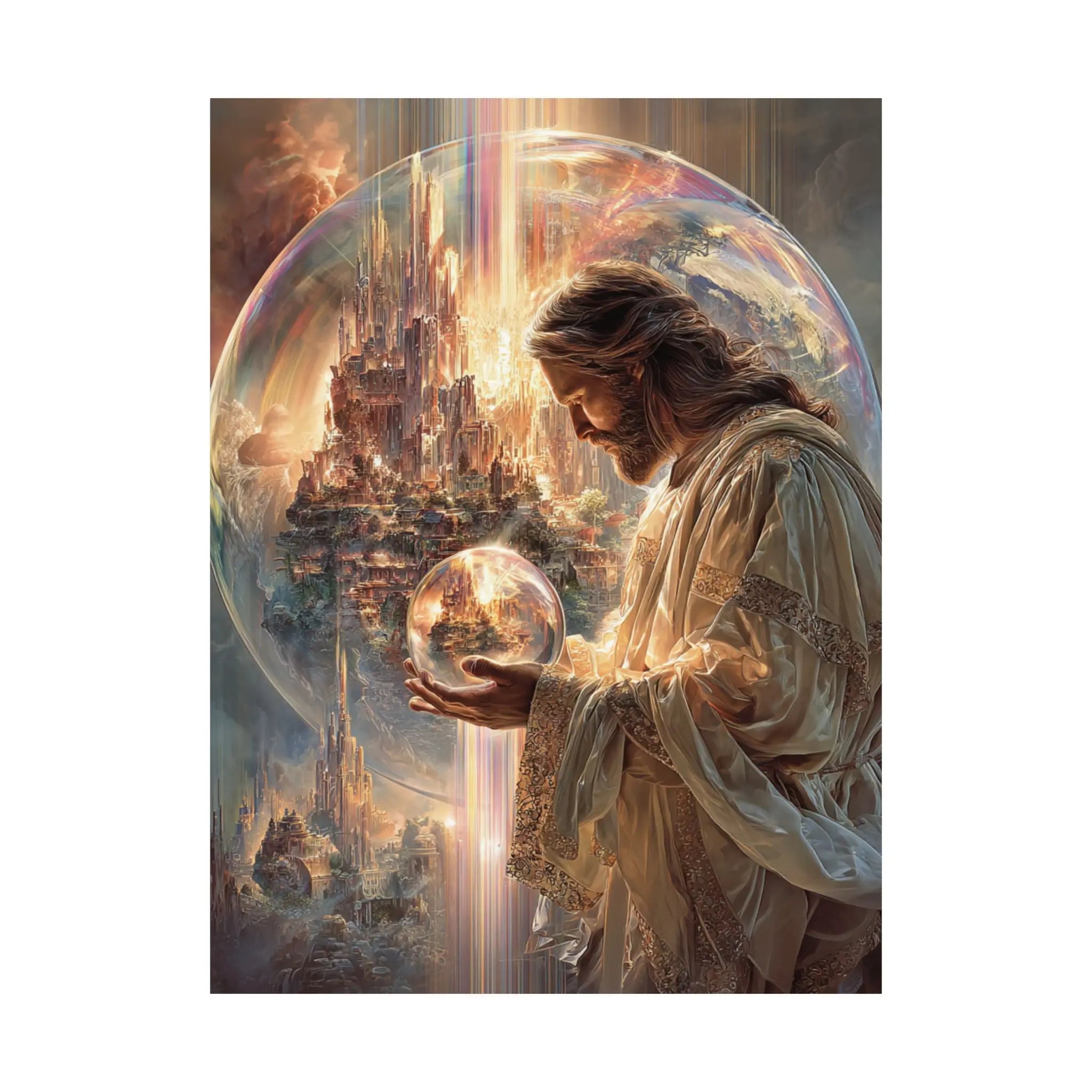 Satin Poster — Jesus The Spiritual Guardian Holding Lighted Globe (210gsm) Printify