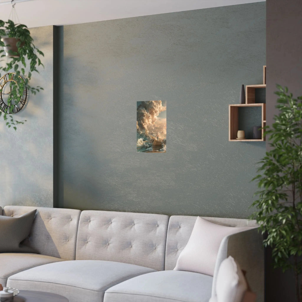 Satin Poster — Surreal Stairway to the Clouds Art Print Printify
