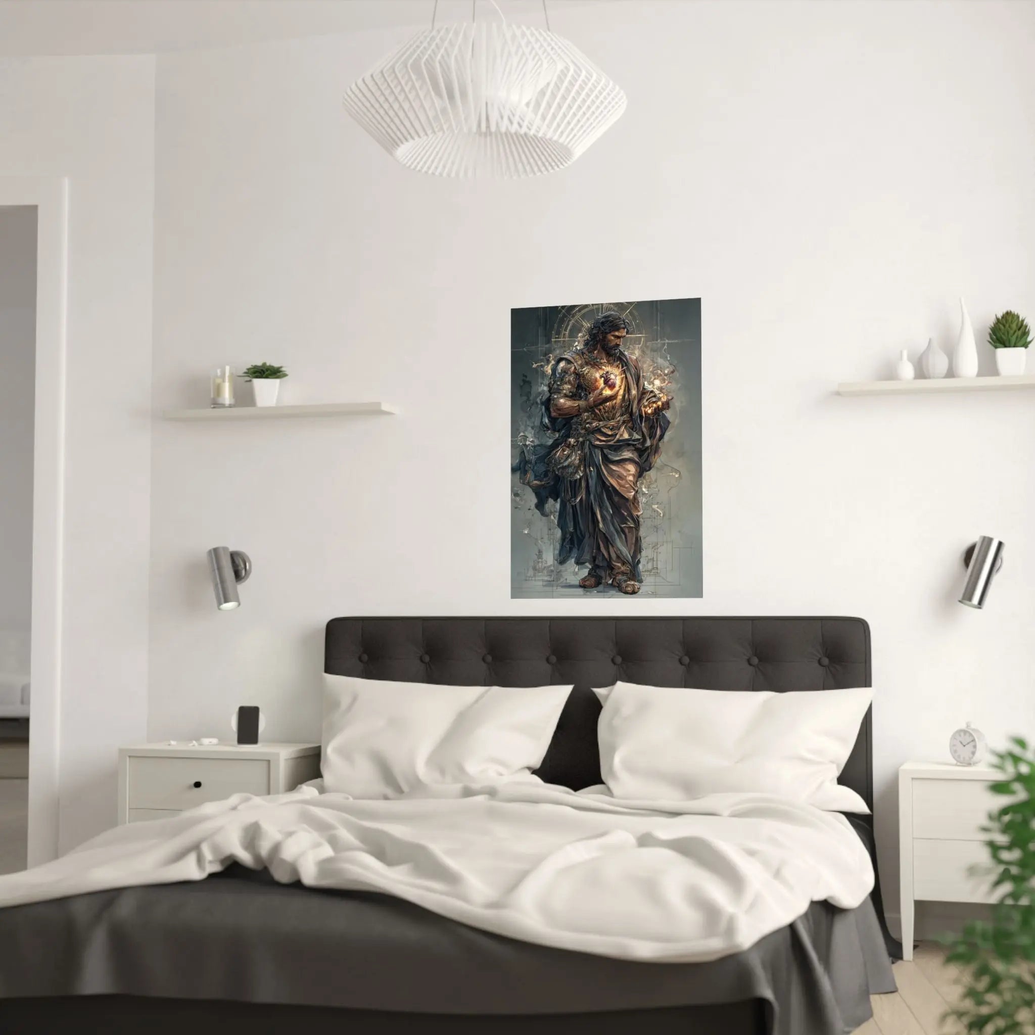 Religious Jesus Heart Satin Poster – Dramatic Sacred Art Wall Print Printify