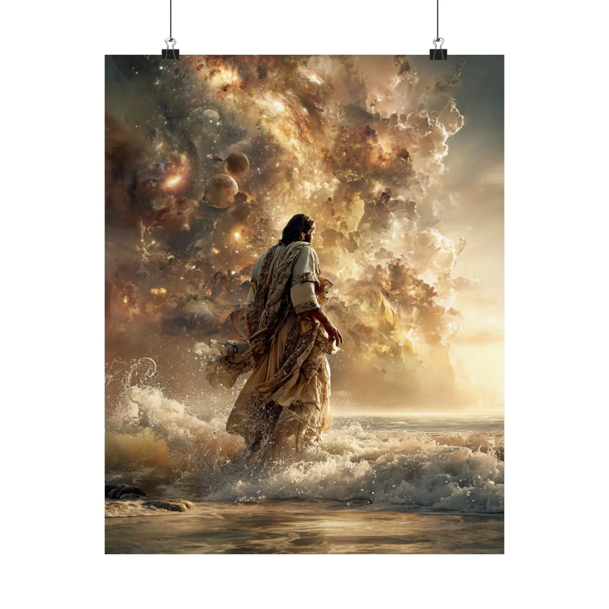 Religious Jesus Walking on Water Satin Poster — Inspirational Christian Wall Art (210gsm) Printify
