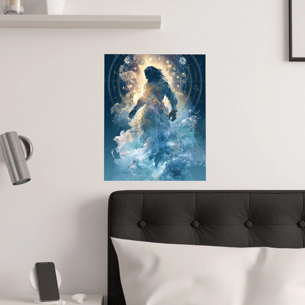 Celestial Guardian Poster — Ethereal God figure Satin Wall Art Printify