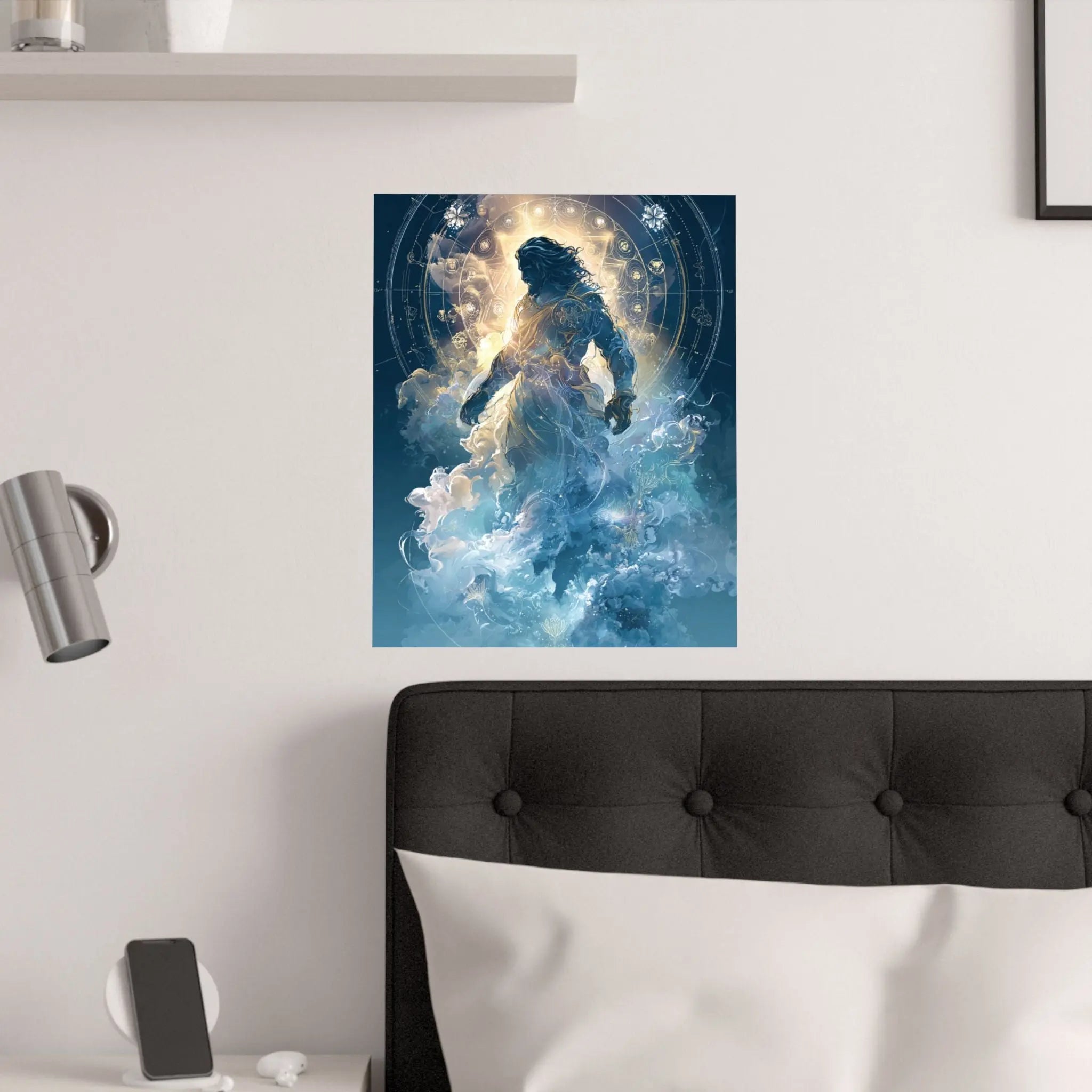 Celestial Guardian Poster — Ethereal God figure Satin Wall Art Printify