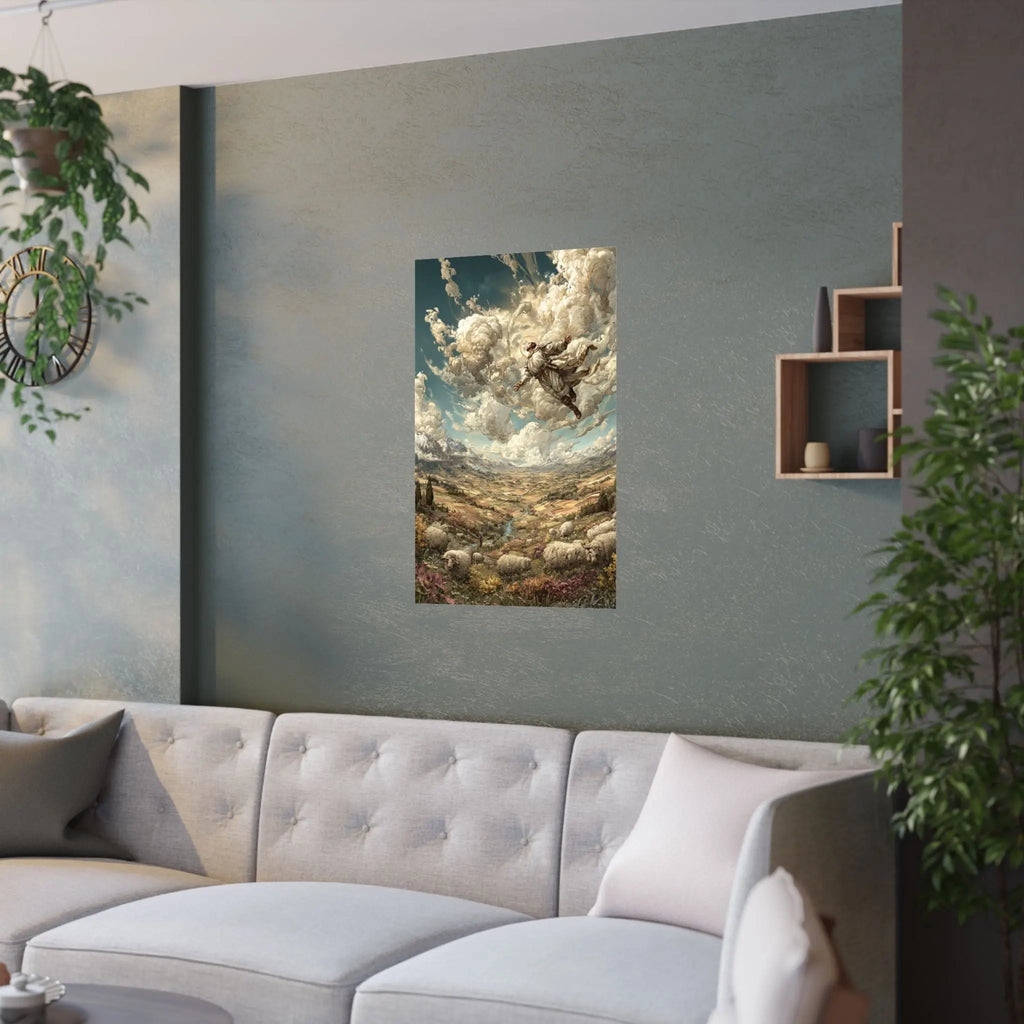 Satin Poster — Shepherd Ascending Fantasy Landscape Print (210gsm) Printify