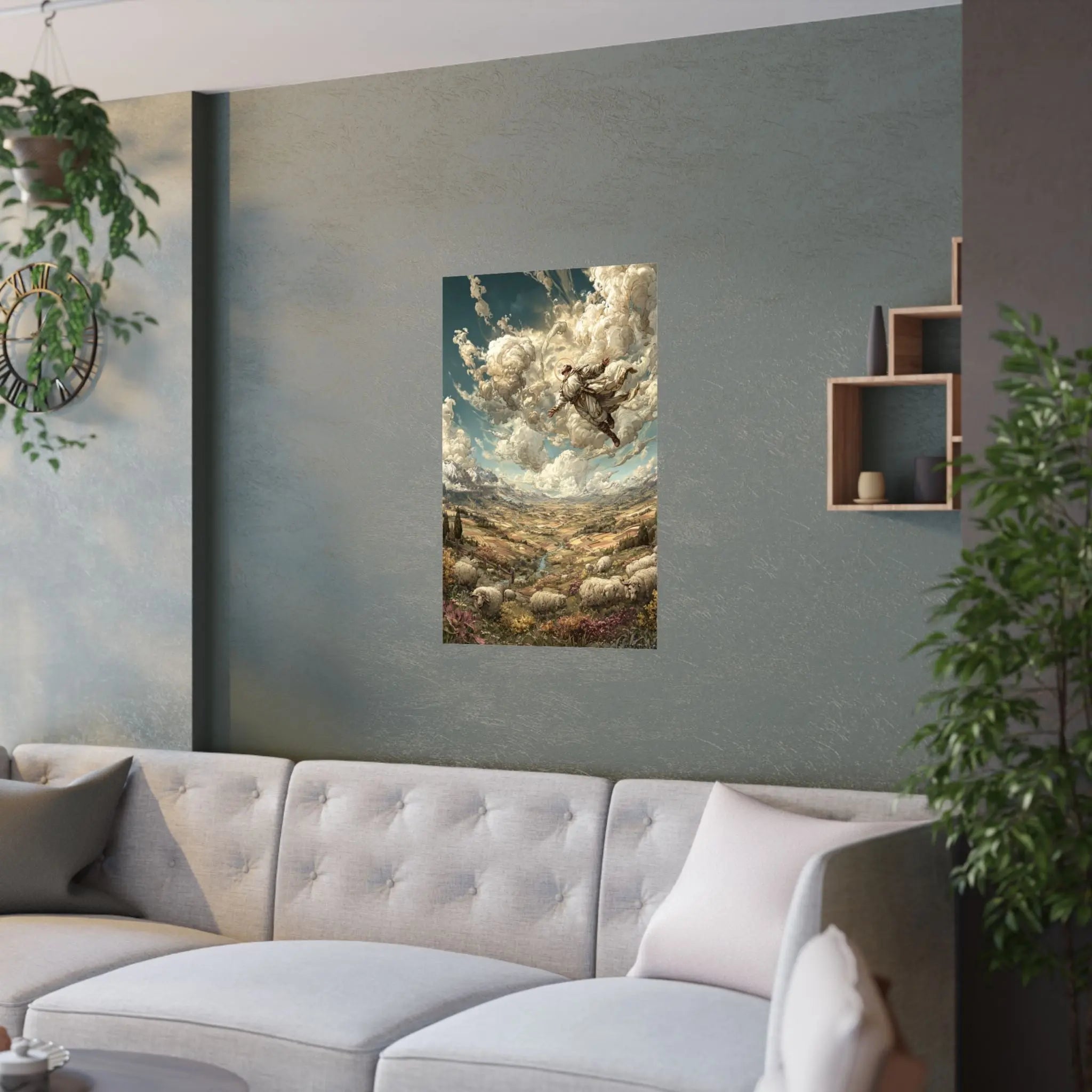 Satin Poster — Shepherd Ascending Fantasy Landscape Print (210gsm) Printify