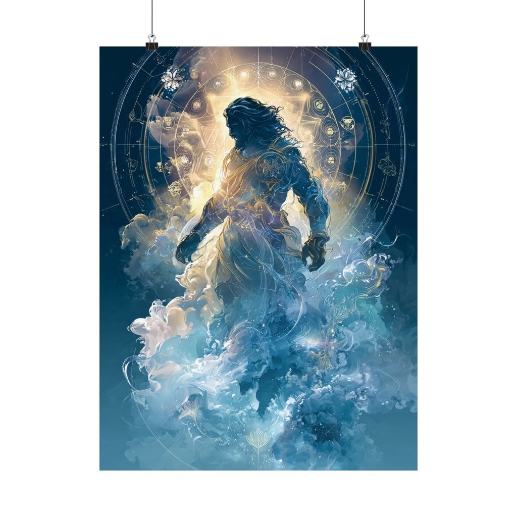 Celestial Guardian Poster — Ethereal God figure Satin Wall Art Printify