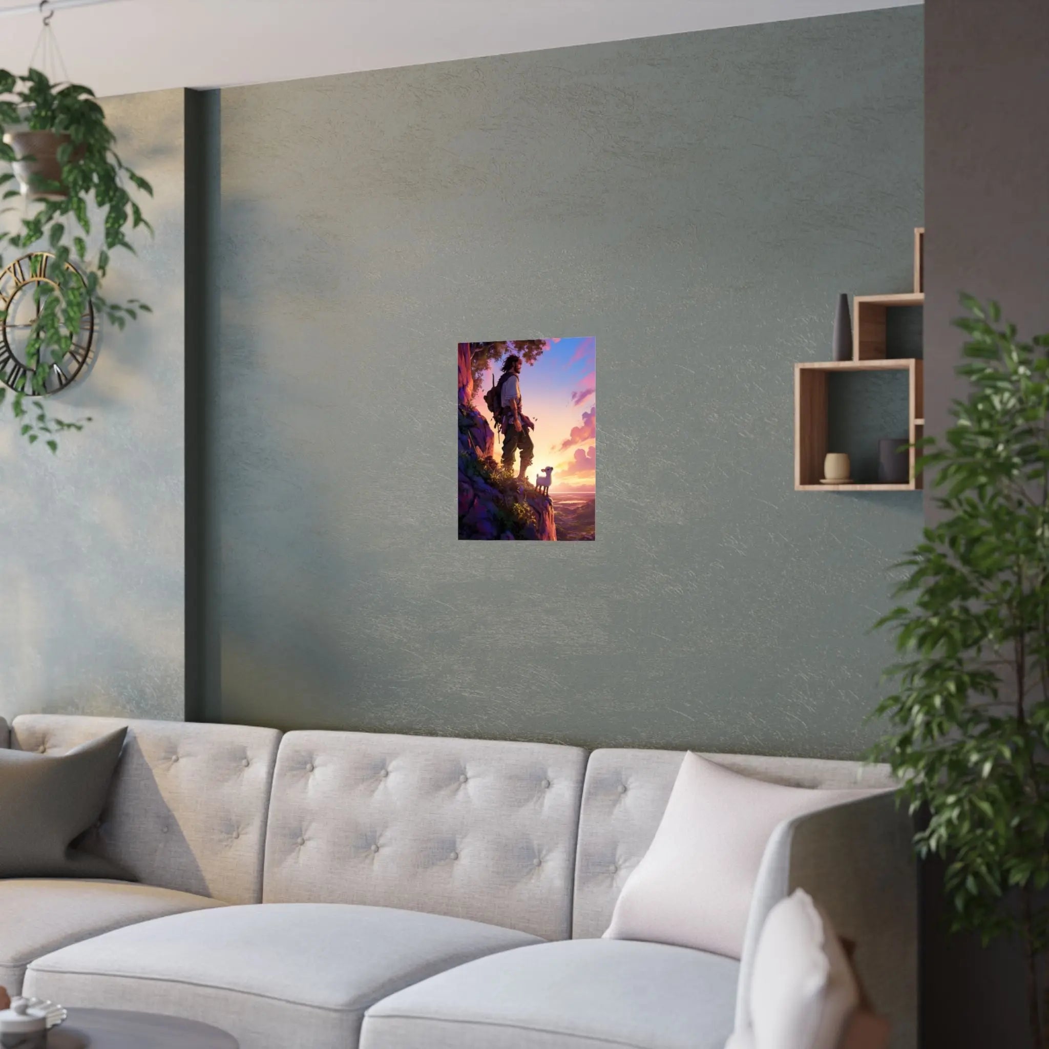 Satin Poster – Adventurer at Sunset Illustration (210gsm) Printify