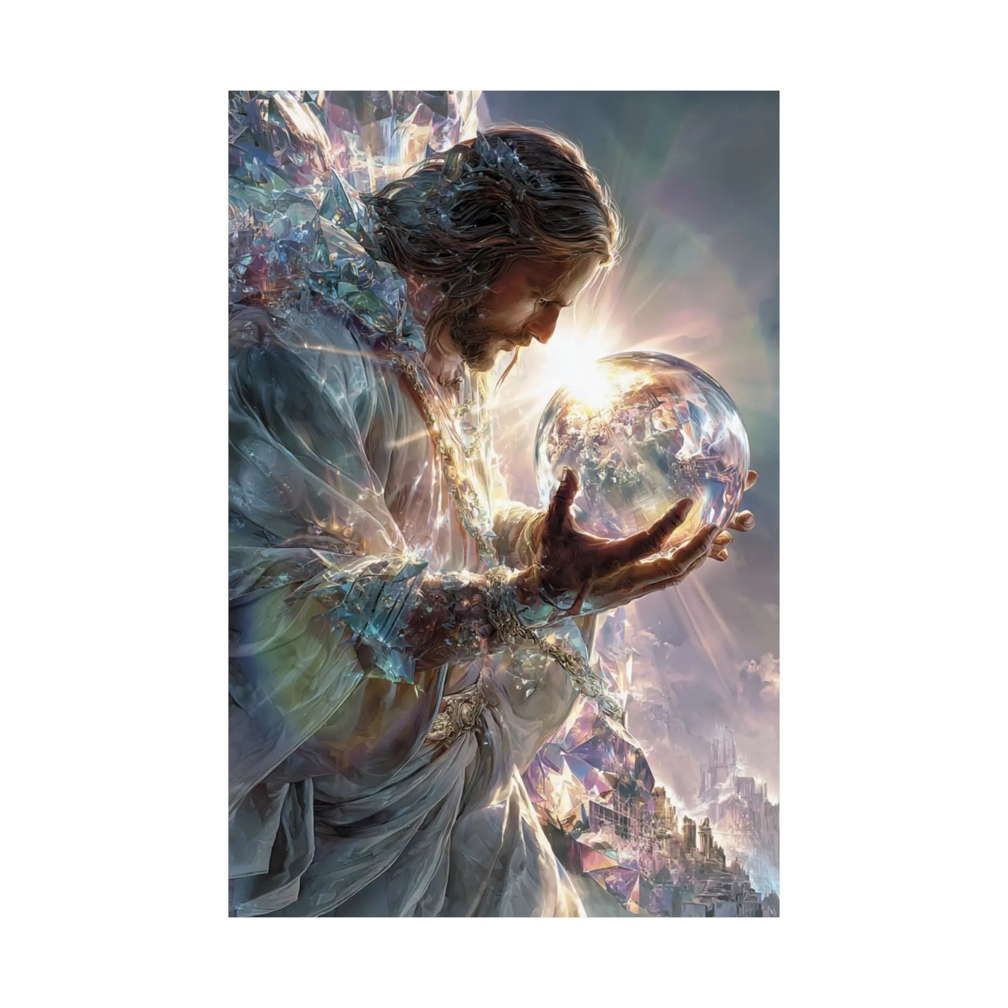 Jesus Holding the World Satin Poster — Spiritual Christian Wall Art Printify