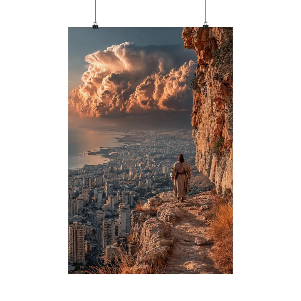 Satin Poster — Urban Cliff Path Sunset Landscape Print Printify
